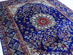 7x10 Navy Blue and Ivory Tones Tabriz Afghan Rug–Hand-Knotted Wool Carpet, Traditional Medallion Design, Living Room Rug 9.5x6.7 ft