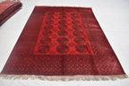 Vintage Afghan Pie Rug - Handmade 9.2x6.6 ft Wool Carpet, Tribal Red Oriental Area Rug, Bohemian Home Decor, Farm House Rug, Bedroom Rug