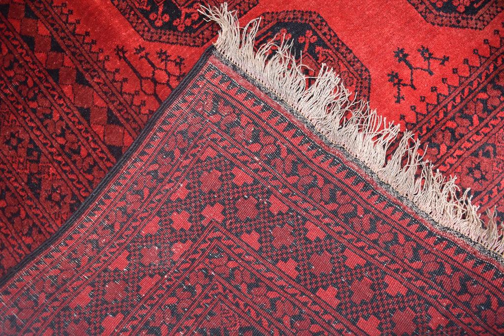 Vintage Afghan Pie Rug - Handmade 9.2x6.6 ft Wool Carpet, Tribal Red Oriental Area Rug, Bohemian Home Decor, Farm House Rug, Bedroom Rug