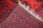 Vintage Afghan Pie Rug - Handmade 9.2x6.6 ft Wool Carpet, Tribal Red Oriental Area Rug, Bohemian Home Decor, Farm House Rug, Bedroom Rug