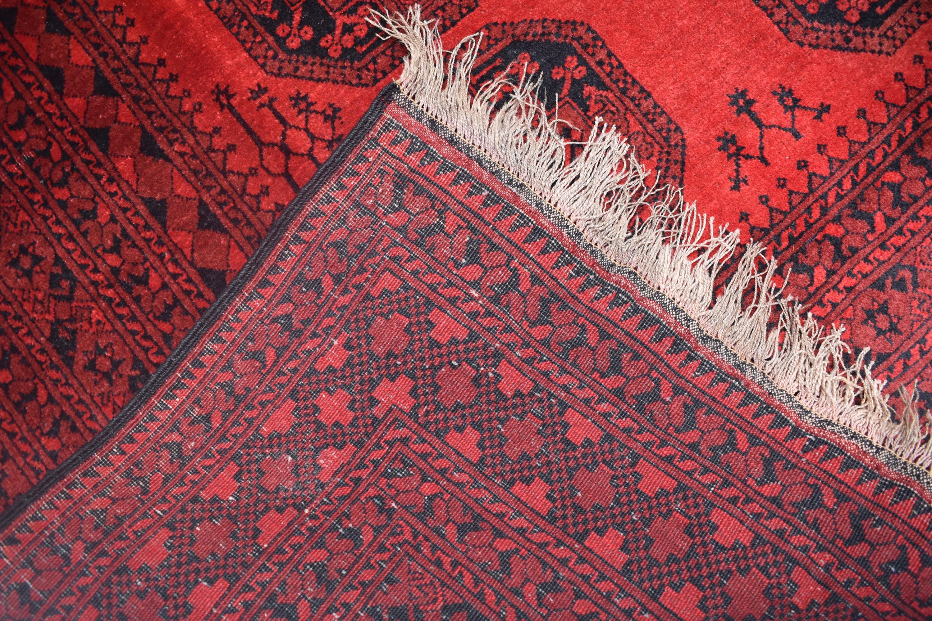 Vintage Afghan Pie Rug - Handmade 9.2x6.6 ft Wool Carpet, Tribal Red Oriental Area Rug, Bohemian Home Decor, Farm House Rug, Bedroom Rug
