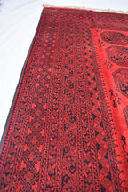 Vintage Afghan Pie Rug - Handmade 9.2x6.6 ft Wool Carpet, Tribal Red Oriental Area Rug, Bohemian Home Decor, Farm House Rug, Bedroom Rug
