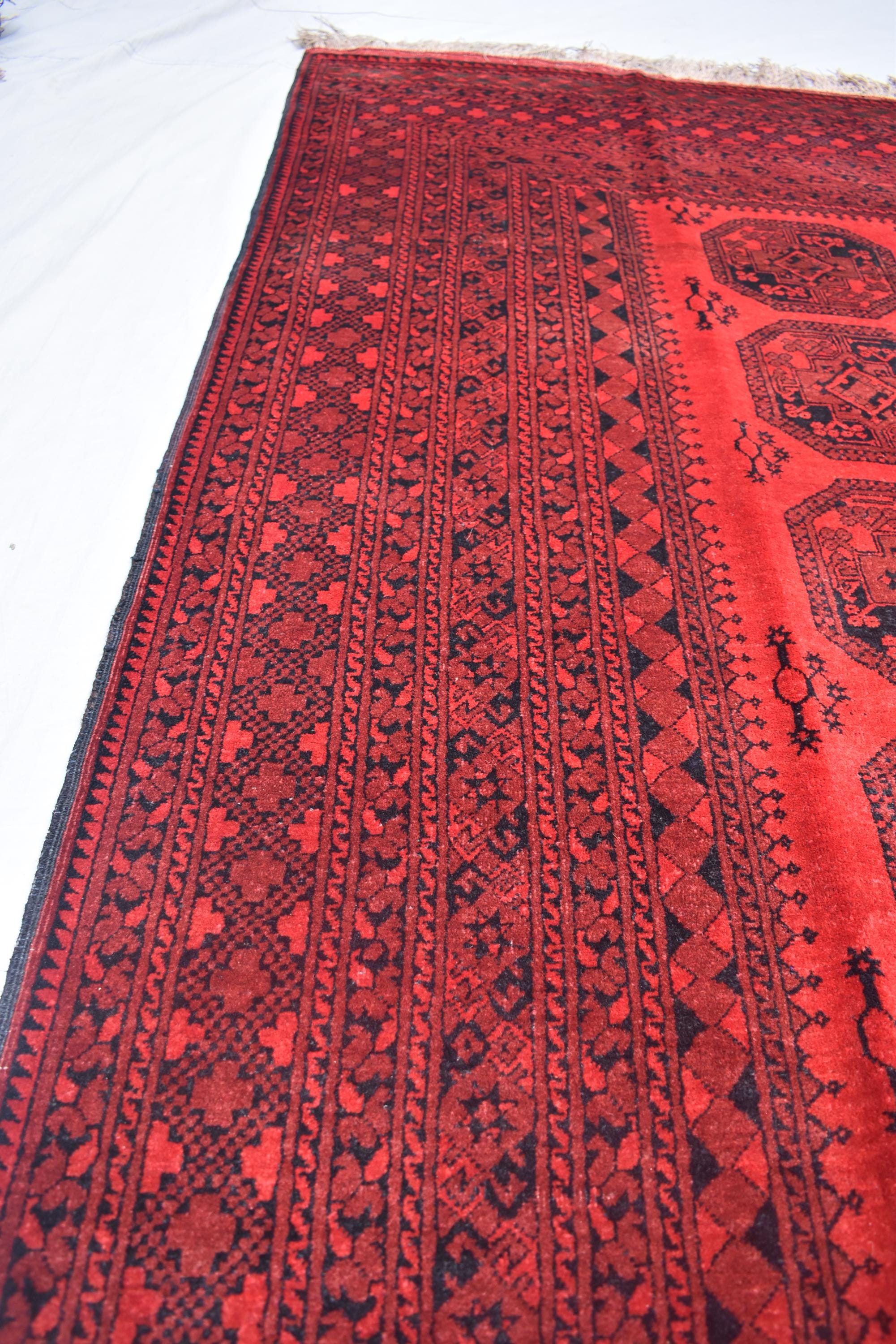 Vintage Afghan Pie Rug - Handmade 9.2x6.6 ft Wool Carpet, Tribal Red Oriental Area Rug, Bohemian Home Decor, Farm House Rug, Bedroom Rug