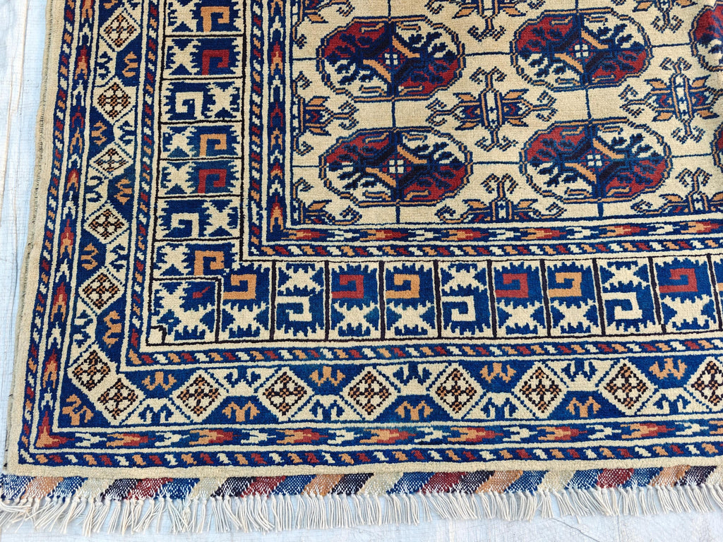 Handwoven Ahal Gul Rug 6.7x4.9 ft | Afghan Vintage Area Rug for Home Decor | Unique Tribal Carpet, Living Room Rug, Farm House, Bedroom Rug