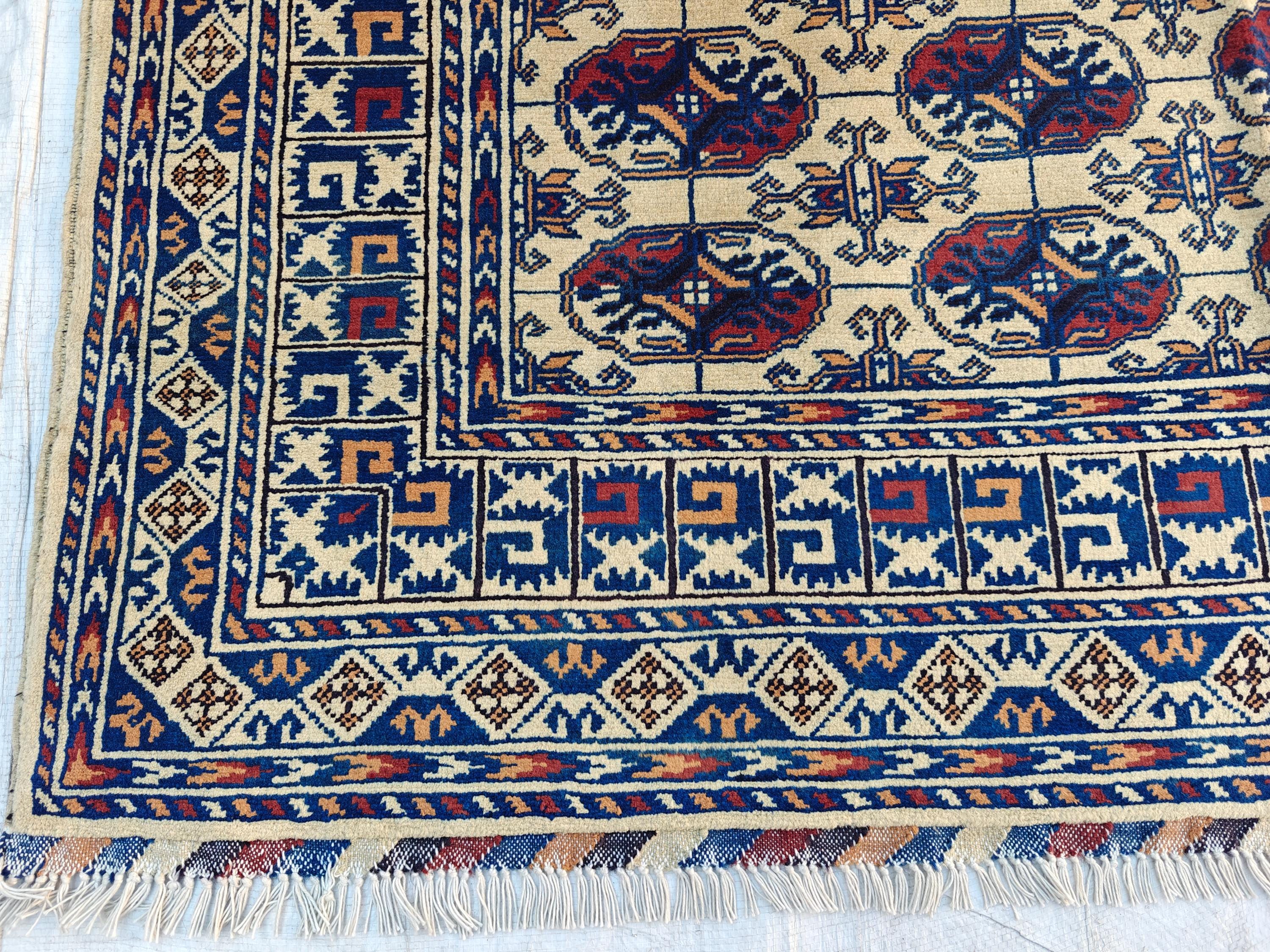 Handwoven Ahal Gul Rug 6.7x4.9 ft | Afghan Vintage Area Rug for Home Decor | Unique Tribal Carpet, Living Room Rug, Farm House, Bedroom Rug