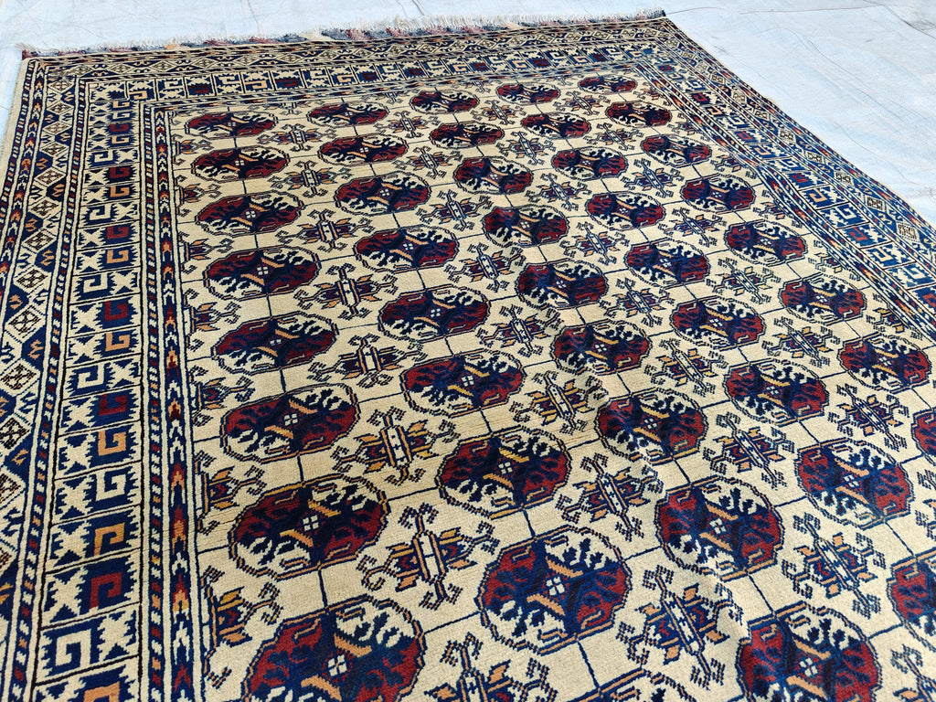 Handwoven Ahal Gul Rug 6.7x4.9 ft | Afghan Vintage Area Rug for Home Decor | Unique Tribal Carpet, Living Room Rug, Farm House, Bedroom Rug