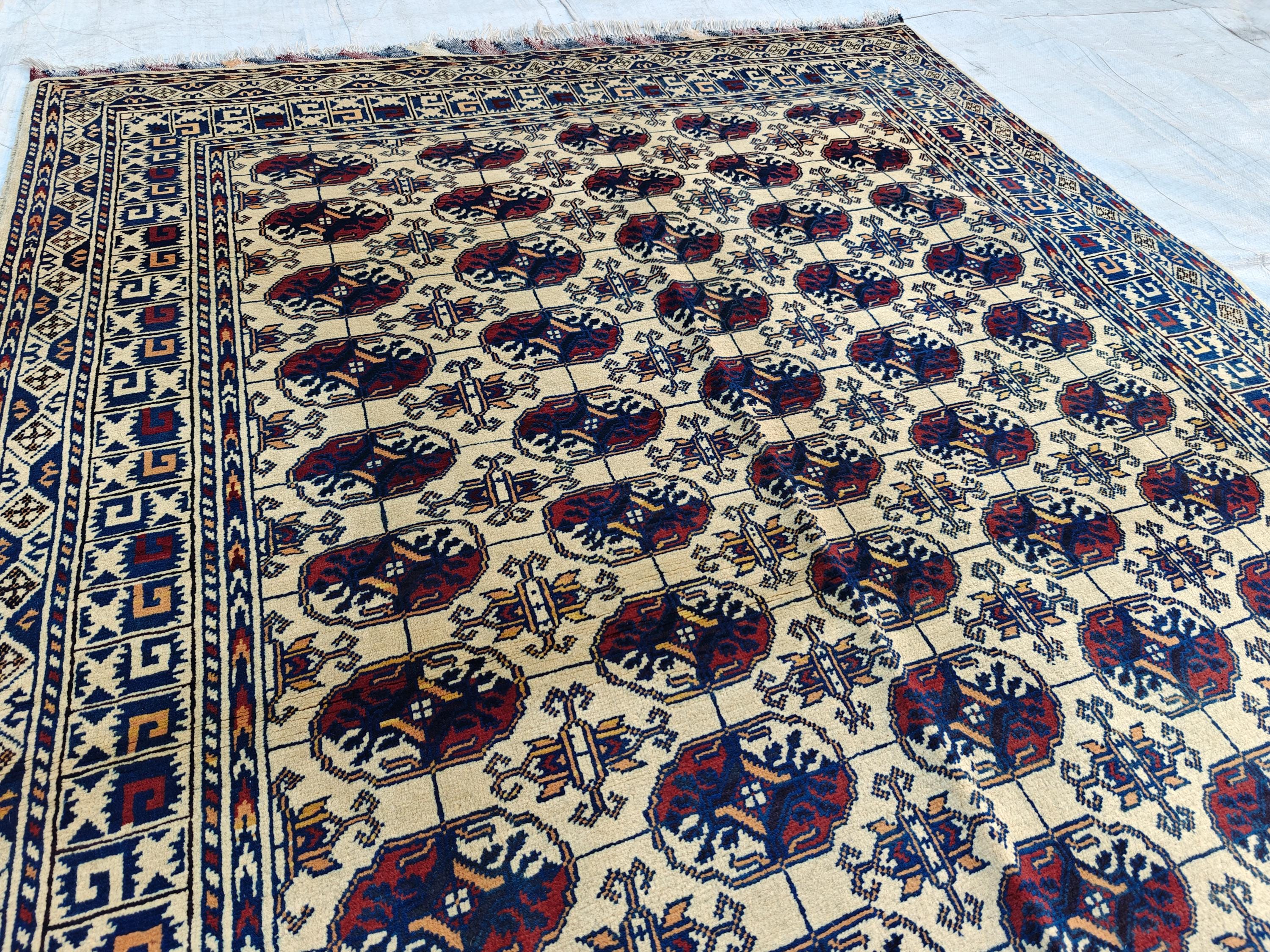 Handwoven Ahal Gul Rug 6.7x4.9 ft | Afghan Vintage Area Rug for Home Decor | Unique Tribal Carpet, Living Room Rug, Farm House, Bedroom Rug