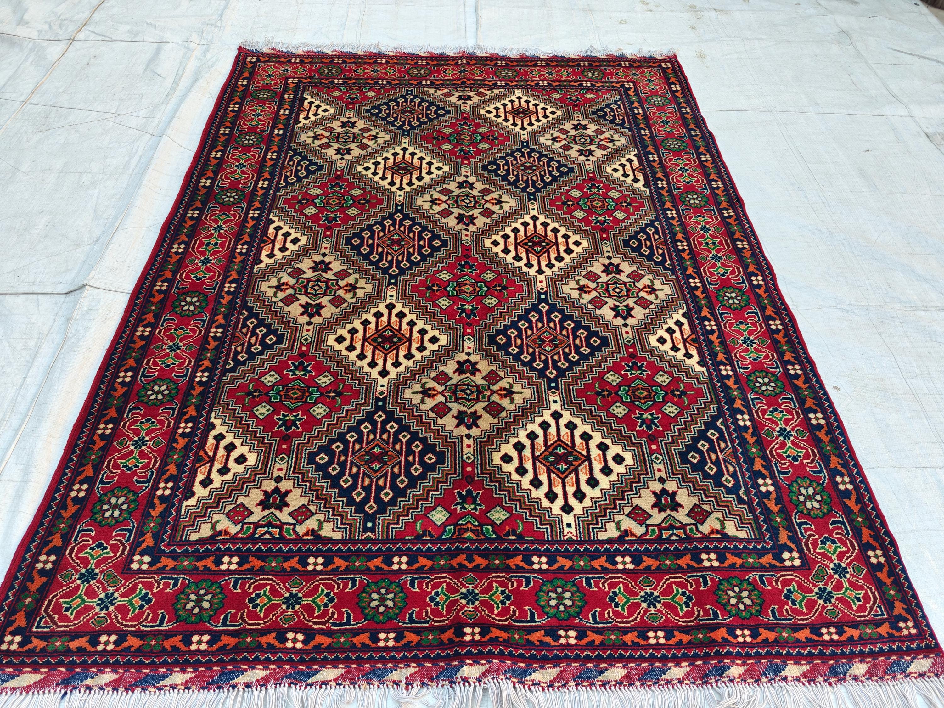 Handwoven Yousafi Rug -6.6x4.9 ft | Afghan Tribal Wool Area Rug Traditional Oriental Carpet for Living Room Unique Etsy Rug, Farm House Rug