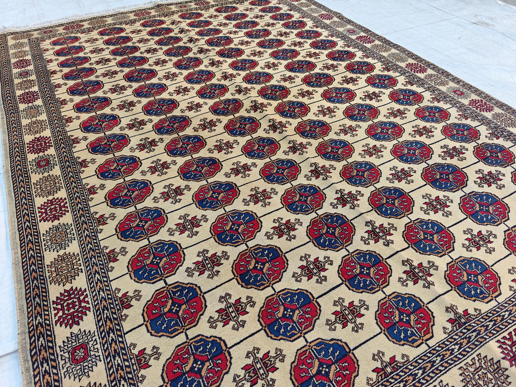 6x8 Creamy Ahal Gul Rug | Afghan Area Rug for Home Decor | Unique Tribal Oriental Carpet, Bedroom Rug, Rug for Living Room 7.7x5.6 ft