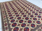 6x8 Creamy Ahal Gul Rug | Afghan Area Rug for Home Decor | Unique Tribal Oriental Carpet, Bedroom Rug, Rug for Living Room 7.7x5.6 ft