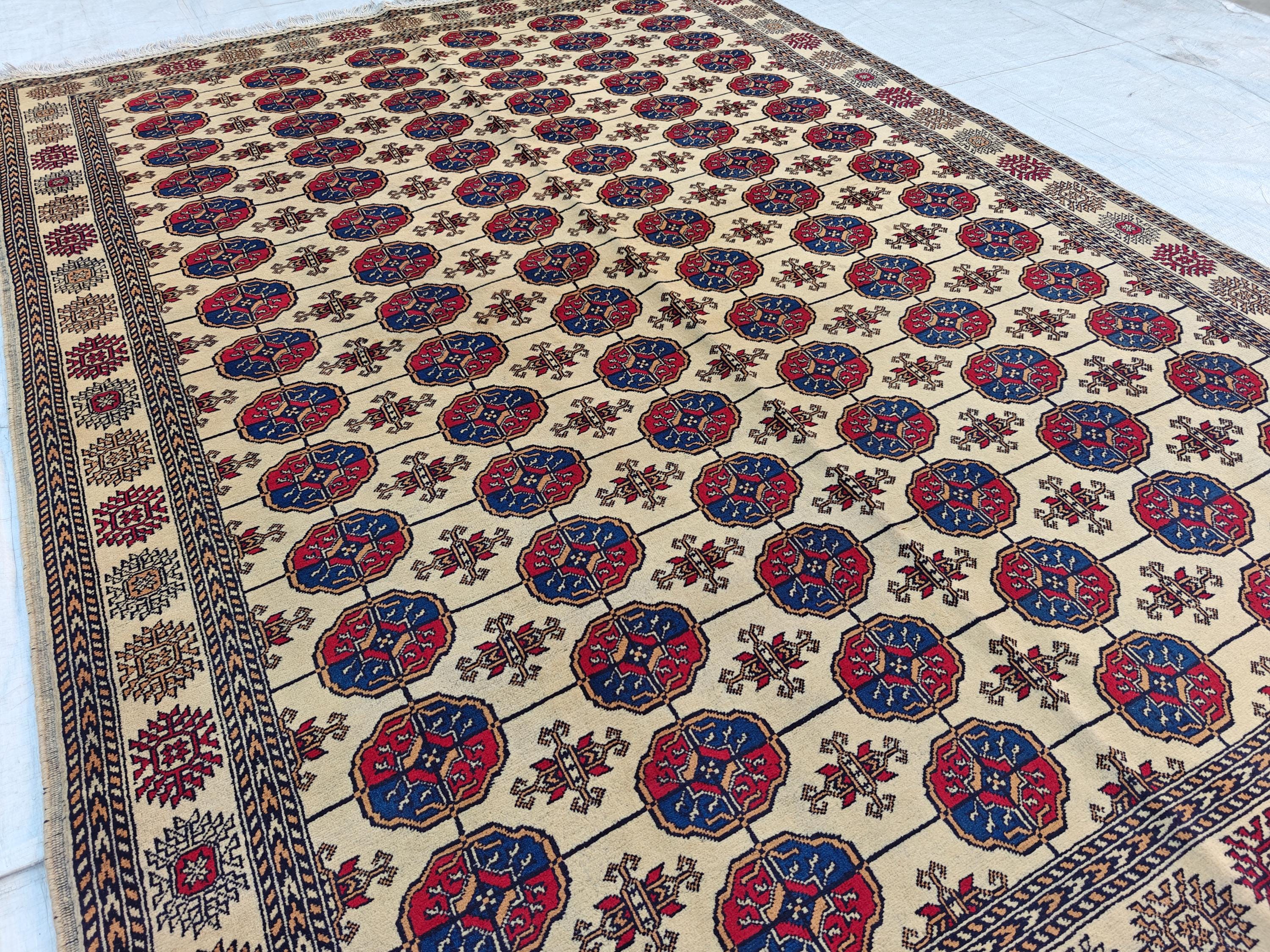 6x8 Creamy Ahal Gul Rug | Afghan Area Rug for Home Decor | Unique Tribal Oriental Carpet, Bedroom Rug, Rug for Living Room 7.7x5.6 ft