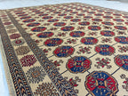 6x8 Creamy Ahal Gul Rug | Afghan Area Rug for Home Decor | Unique Tribal Oriental Carpet, Bedroom Rug, Rug for Living Room 7.7x5.6 ft