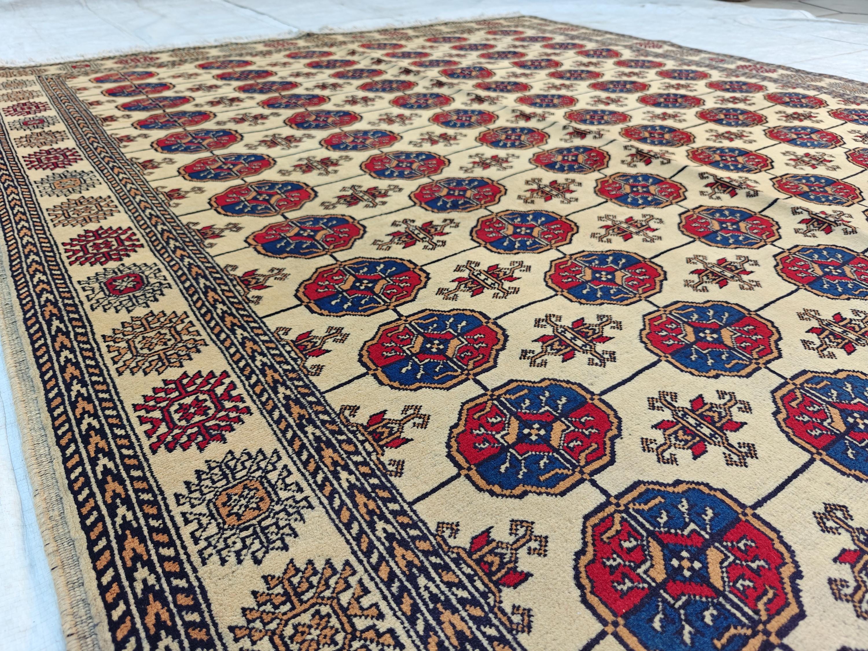 6x8 Creamy Ahal Gul Rug | Afghan Area Rug for Home Decor | Unique Tribal Oriental Carpet, Bedroom Rug, Rug for Living Room 7.7x5.6 ft