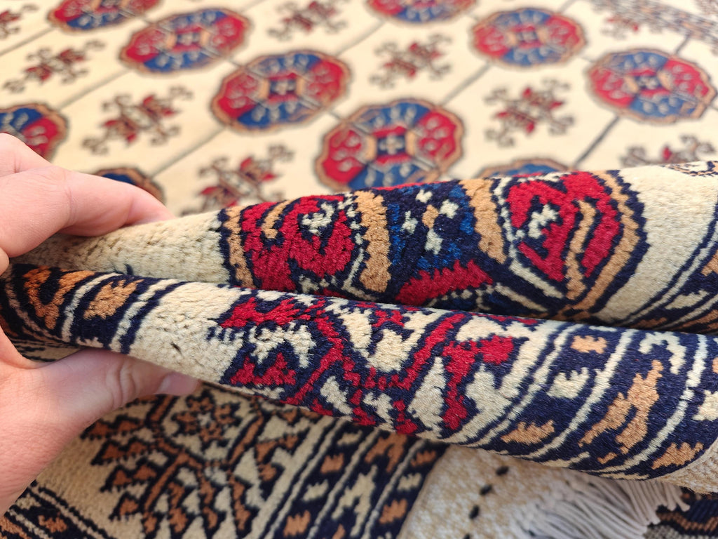 6x8 Creamy Ahal Gul Rug | Afghan Area Rug for Home Decor | Unique Tribal Oriental Carpet, Bedroom Rug, Rug for Living Room 7.7x5.6 ft