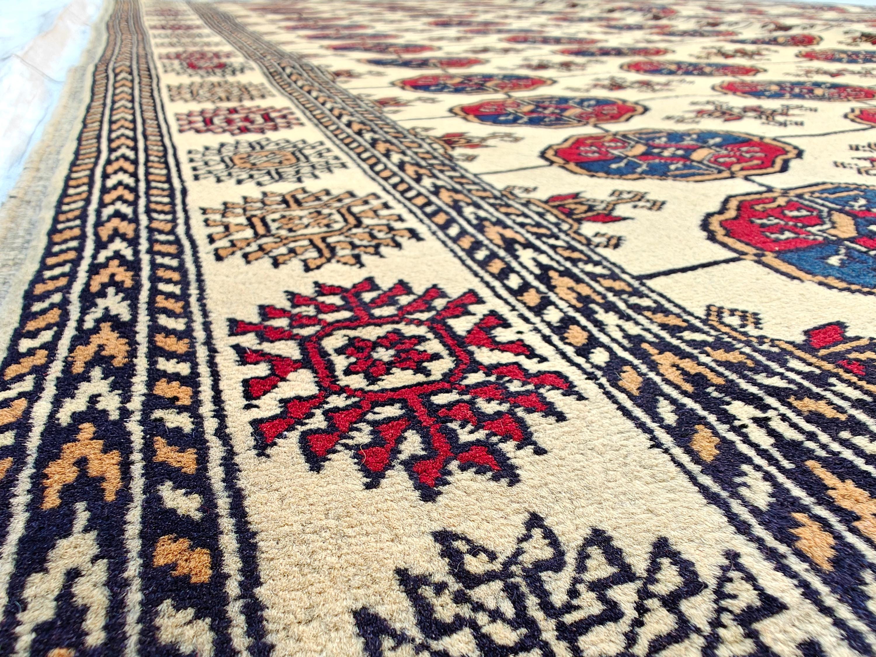 6x8 Creamy Ahal Gul Rug | Afghan Area Rug for Home Decor | Unique Tribal Oriental Carpet, Bedroom Rug, Rug for Living Room 7.7x5.6 ft
