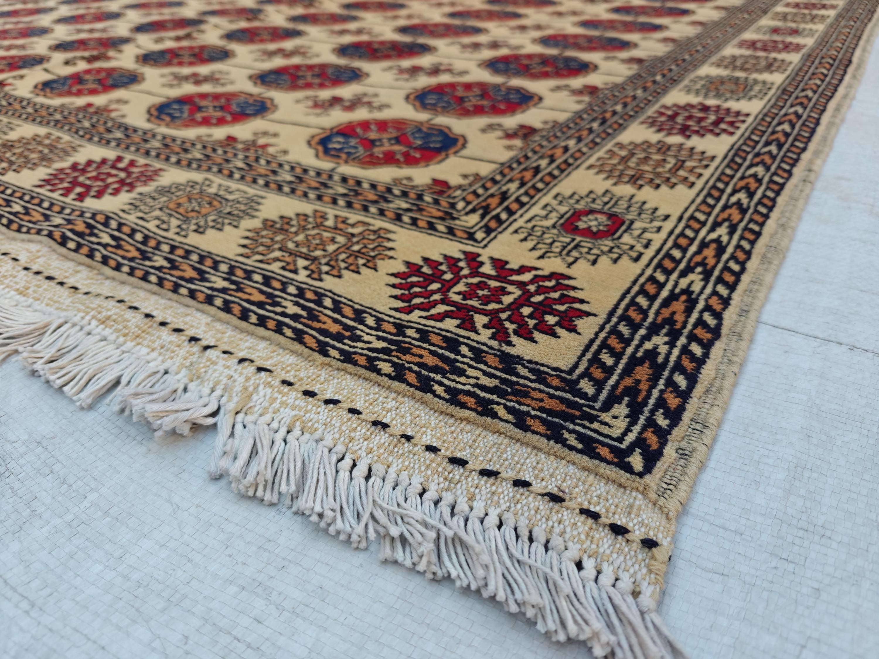 6x8 Creamy Ahal Gul Rug | Afghan Area Rug for Home Decor | Unique Tribal Oriental Carpet, Bedroom Rug, Rug for Living Room 7.7x5.6 ft