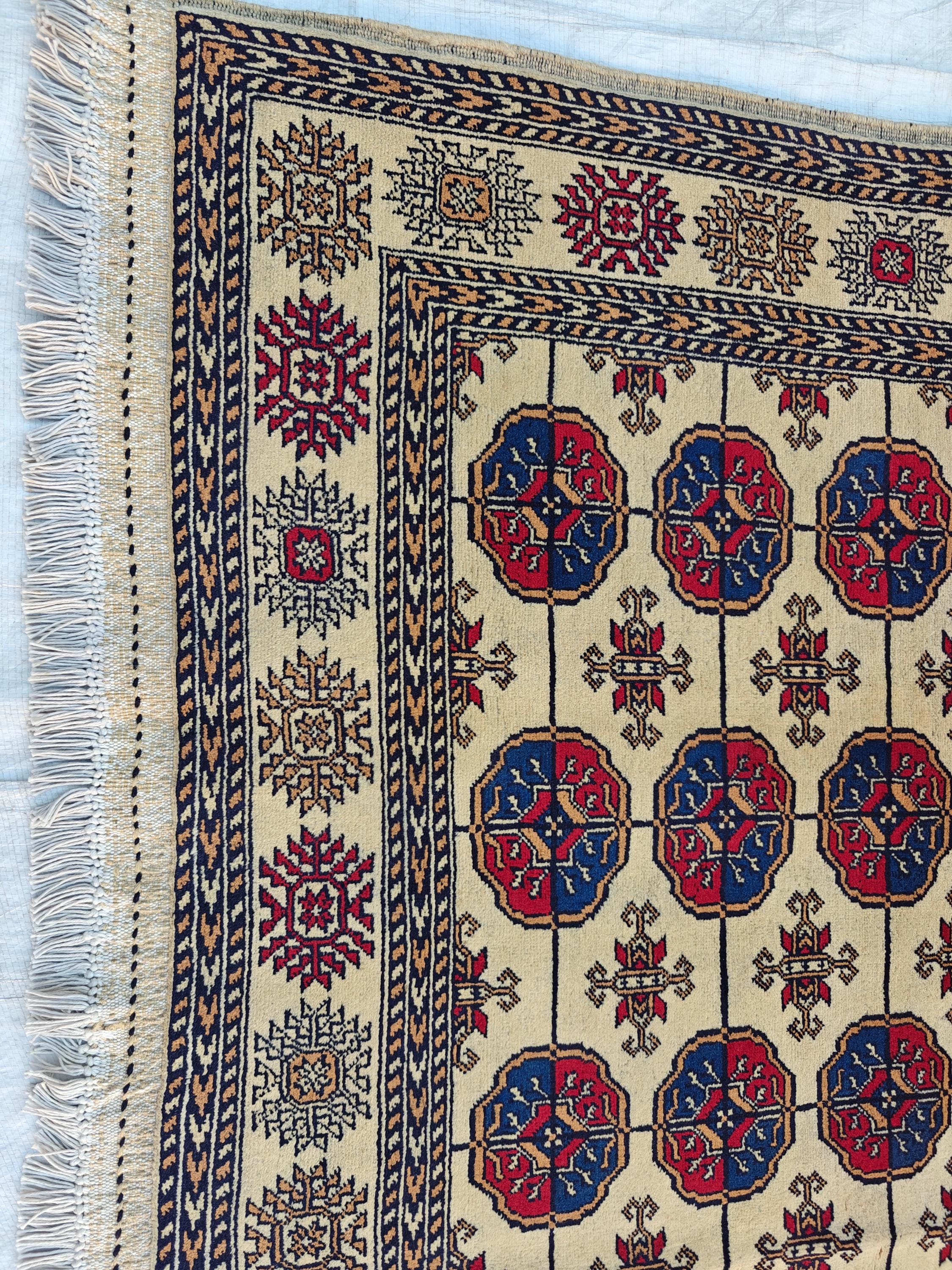 6x8 Creamy Ahal Gul Rug | Afghan Area Rug for Home Decor | Unique Tribal Oriental Carpet, Bedroom Rug, Rug for Living Room 7.7x5.6 ft