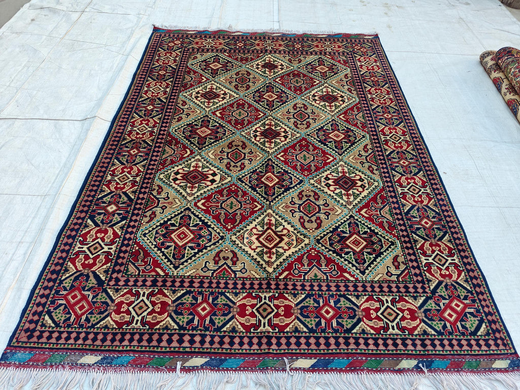5x7 Handwoven Yousafi Rug Afghan Tribal Wool Area Rug| Traditional Oriental Carpet for Living Room, Dinning Room Rug, Bedroom Rug 7.1x5.1 ft