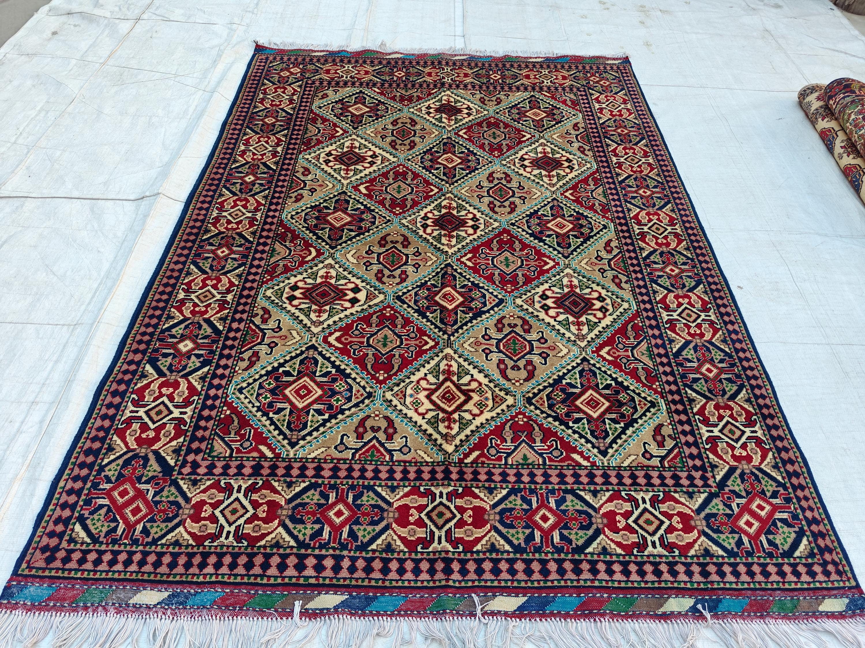 5x7 Handwoven Yousafi Rug Afghan Tribal Wool Area Rug| Traditional Oriental Carpet for Living Room, Dinning Room Rug, Bedroom Rug 7.1x5.1 ft