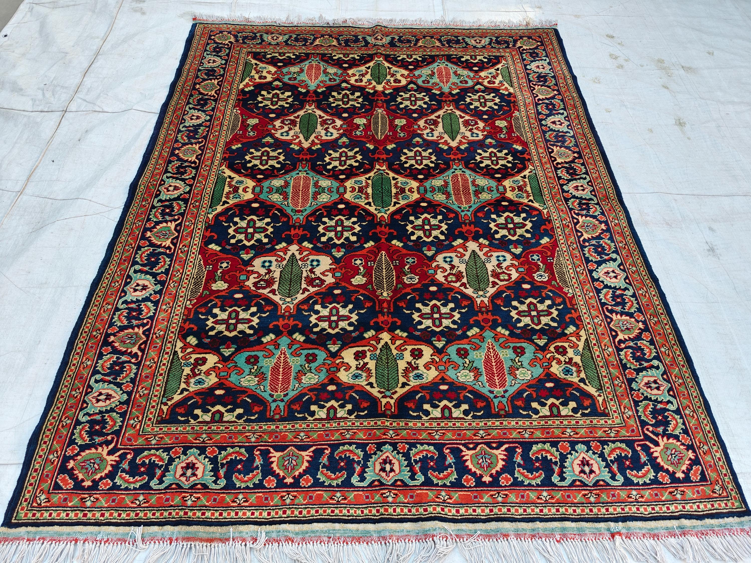 Handwoven Kashi Tribal Rug 6.6x4.9ft Authentic Afghan Wool Area Rug Bohemian Vintage Carpet Nomadic Oriental Decor for Living Room, Bedroom