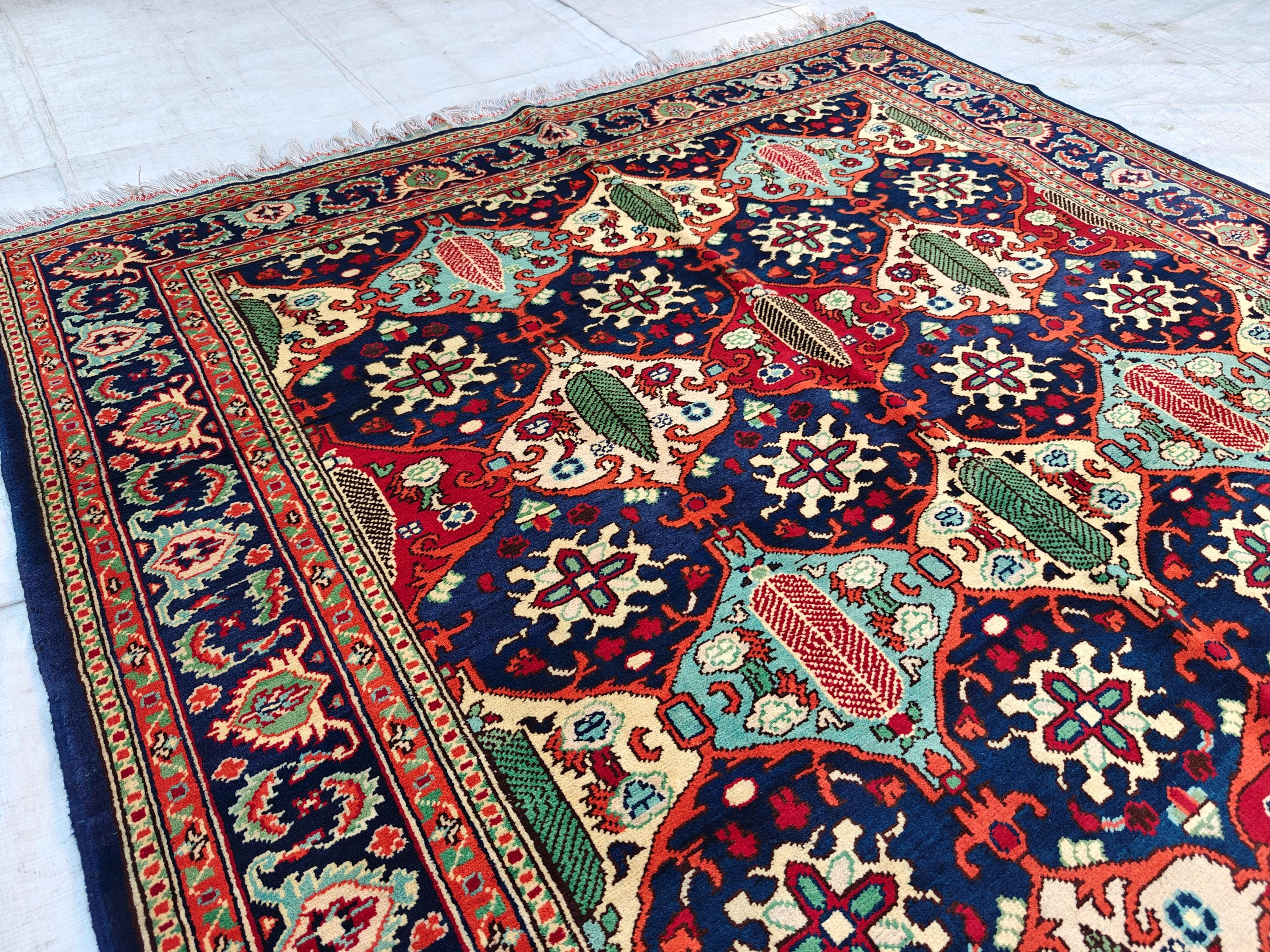 Handwoven Kashi Tribal Rug 6.6x4.9ft Authentic Afghan Wool Area Rug Bohemian Vintage Carpet Nomadic Oriental Decor for Living Room, Bedroom