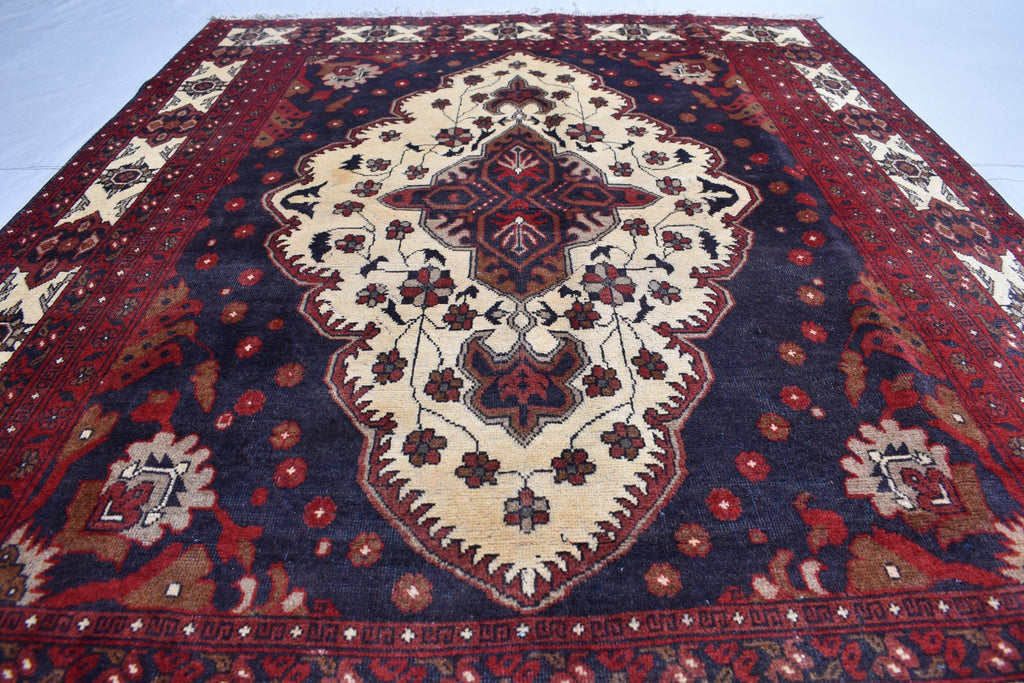 Handmade Vintage Kazak Rug - 6.2 x 4.8 ft, Afghan Wool Carpet, Traditional Tribal Area Rug, Oriental Decor, Red & Blue Pattern,
