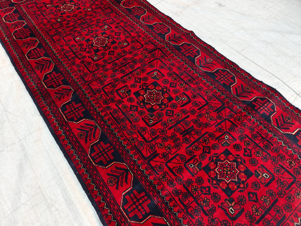 Handmade Bukhara Runner Rug 6.9x2.8 ft - Traditional Afghan Wool Carpet - Vintage Red & Black Hallway Runner, Entryway Rug, Doormat