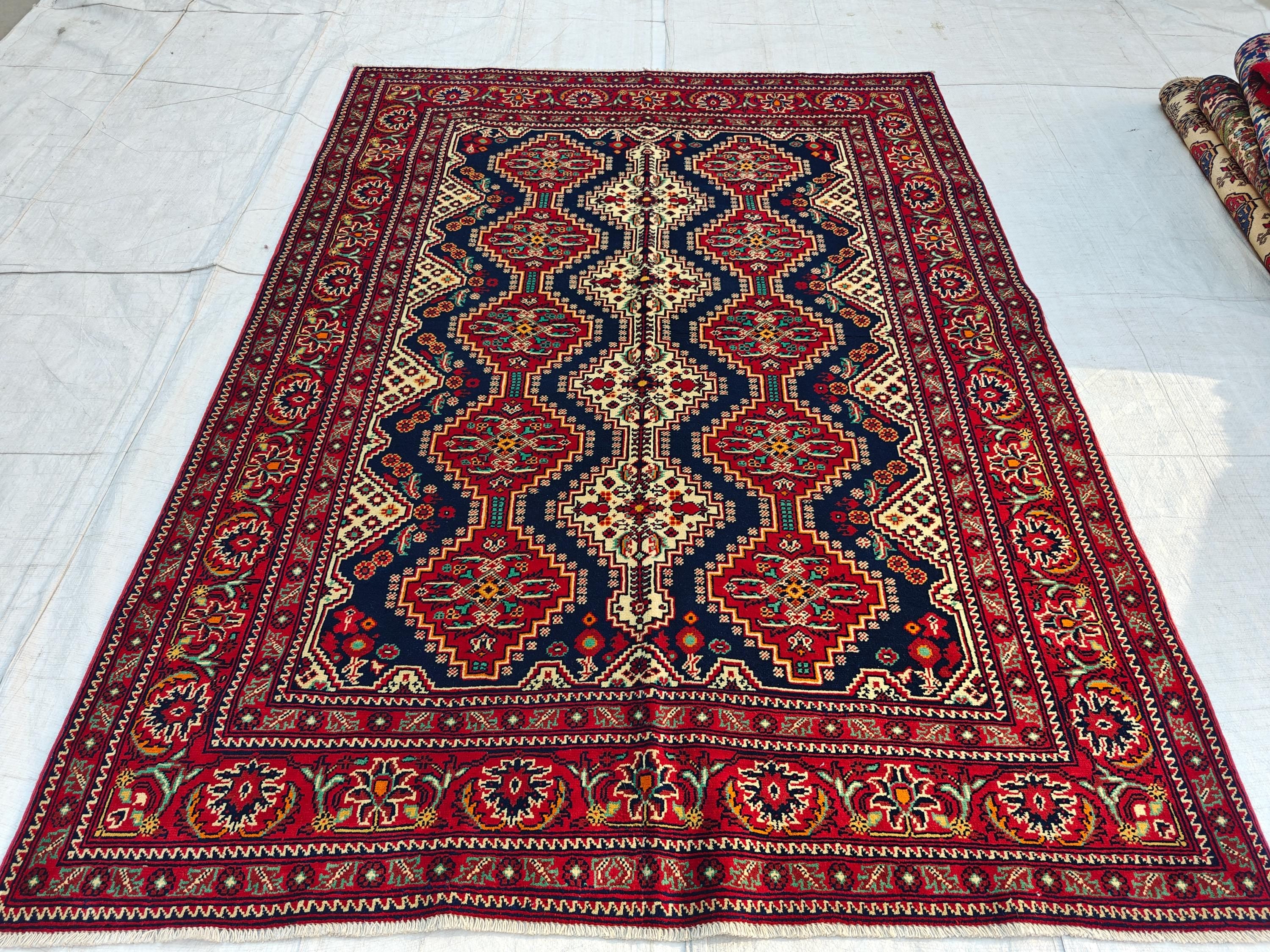 Handmade Afghan Yousafi Rug 6.8x5 ft - Tribal Wool Carpet, Vintage Boho Area Rug, Ethnic Home Décor, Living room Rug, Bedroom Rug