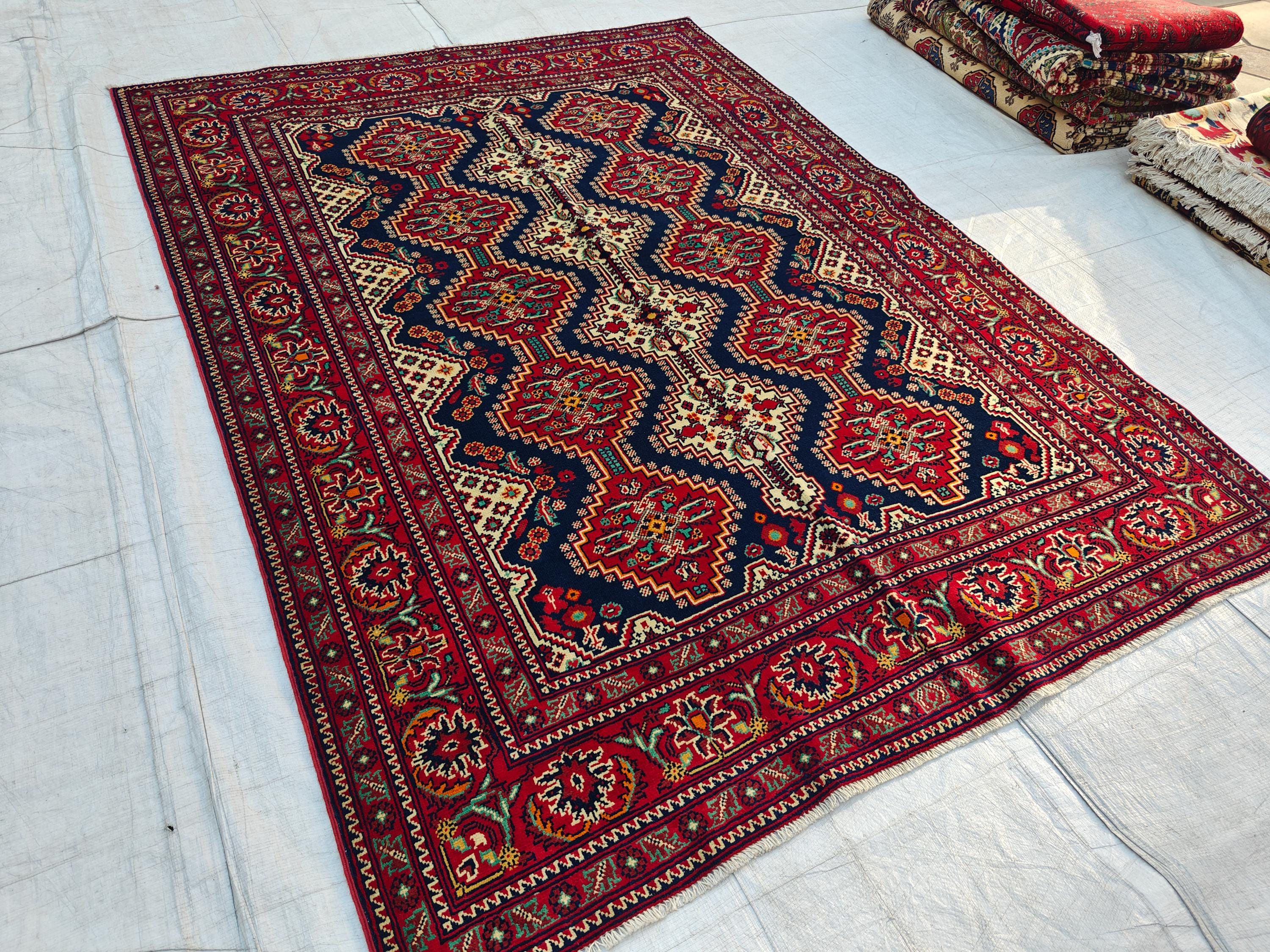 Handmade Afghan Yousafi Rug 6.8x5 ft - Tribal Wool Carpet, Vintage Boho Area Rug, Ethnic Home Décor, Living room Rug, Bedroom Rug