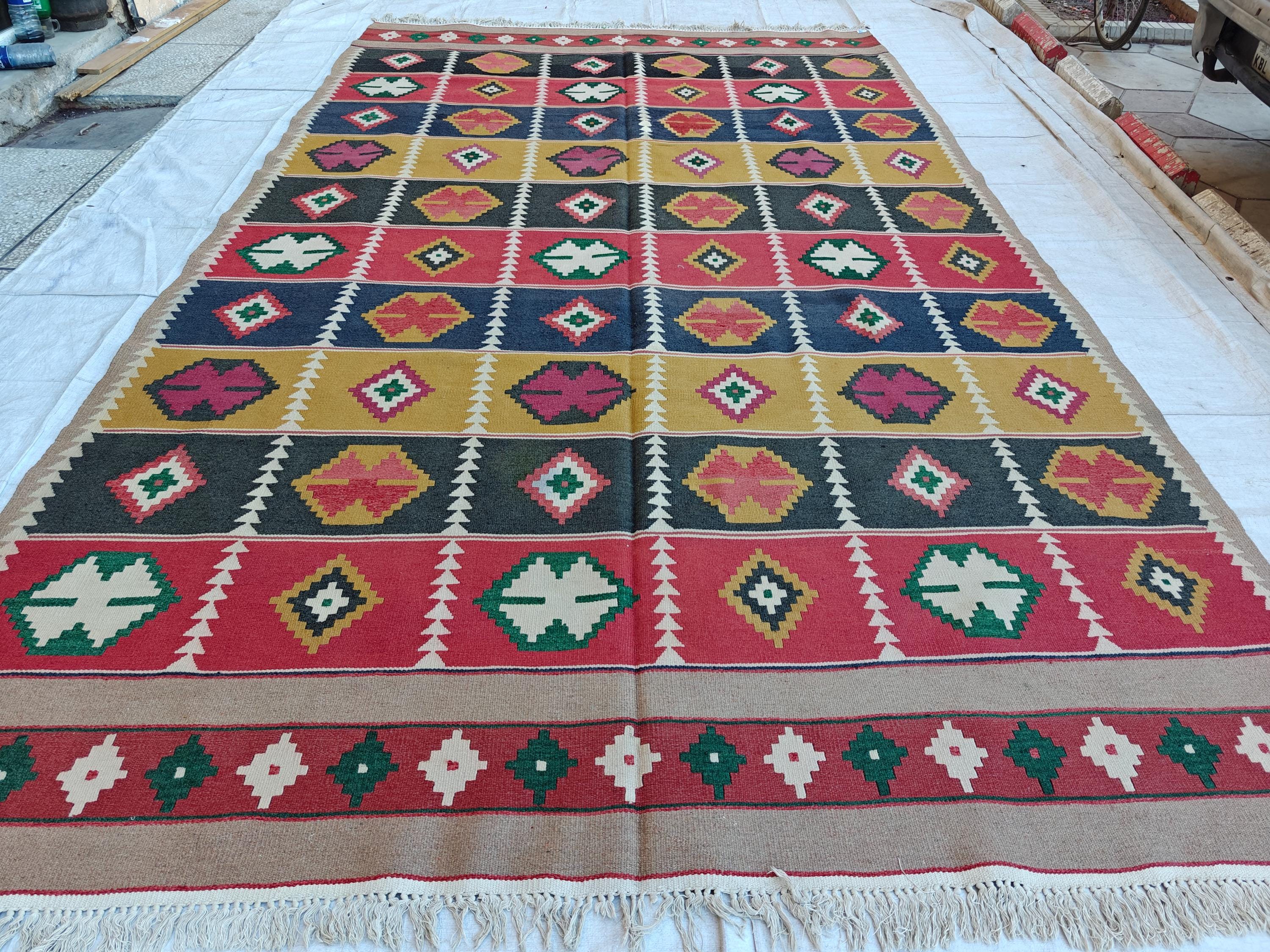 Vintage Kilim Rug 13.3x8 ft - Handmade Afghan Wool Flatweave, Boho Area Rug, Large Tribal Carpet, Rustic Home Decor, Unique Floor Covering