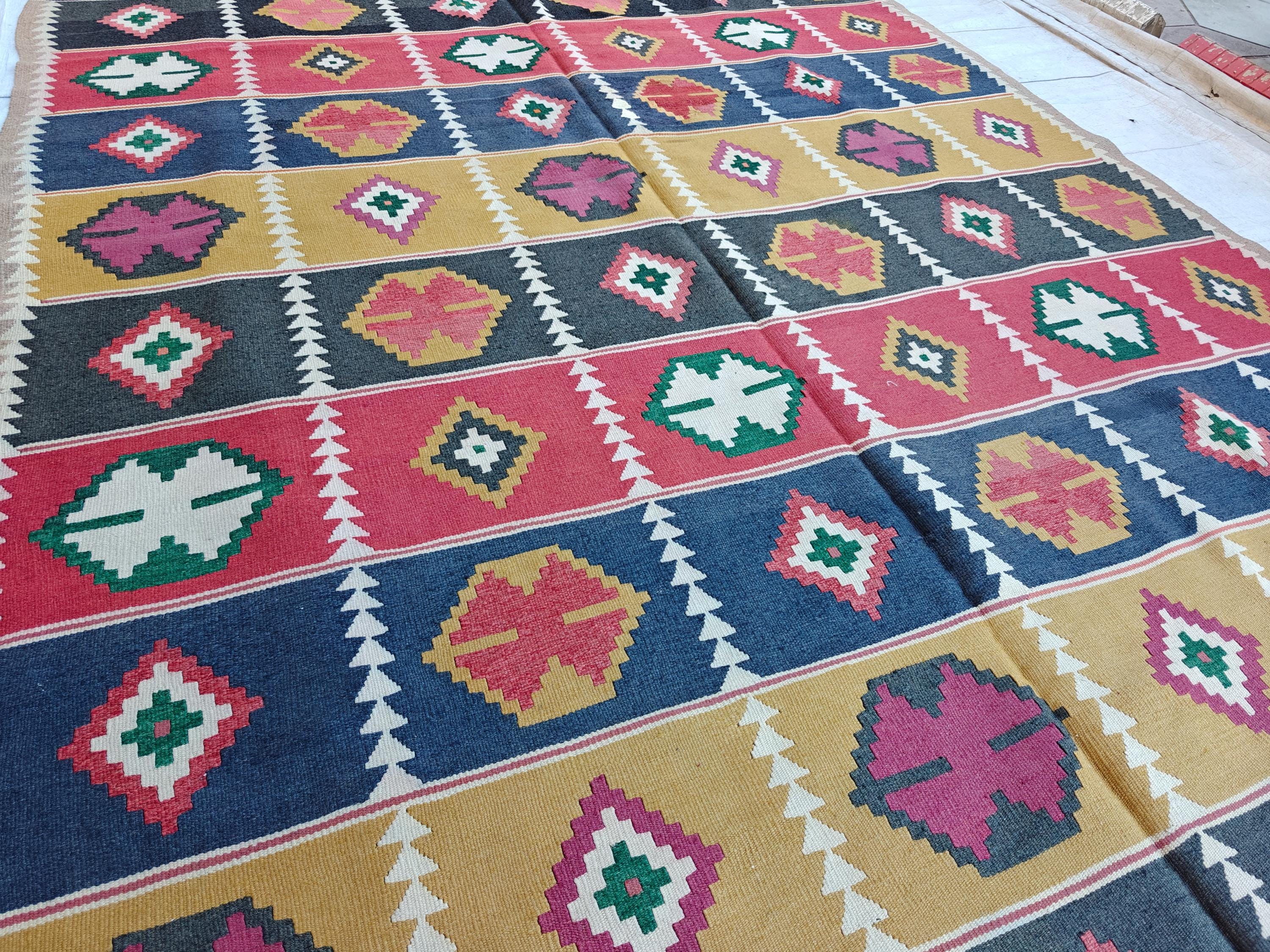 Vintage Kilim Rug 13.3x8 ft - Handmade Afghan Wool Flatweave, Boho Area Rug, Large Tribal Carpet, Rustic Home Decor, Unique Floor Covering