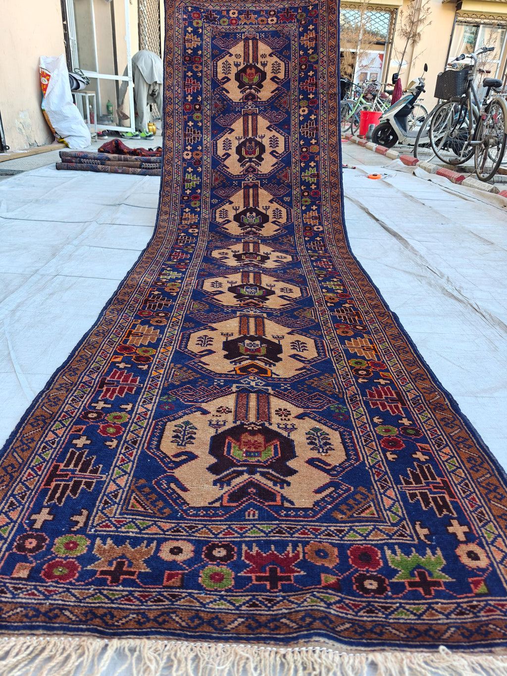 Vintage Baluchi Runner Rug 10.4x2.4 ft - Handwoven Afghan Wool Carpet - Tribal Narrow Hallway Rug - Bohemian Home Decor, Farm House Rug