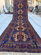 Vintage Baluchi Runner Rug 10.4x2.4 ft - Handwoven Afghan Wool Carpet - Tribal Narrow Hallway Rug - Bohemian Home Decor, Farm House Rug