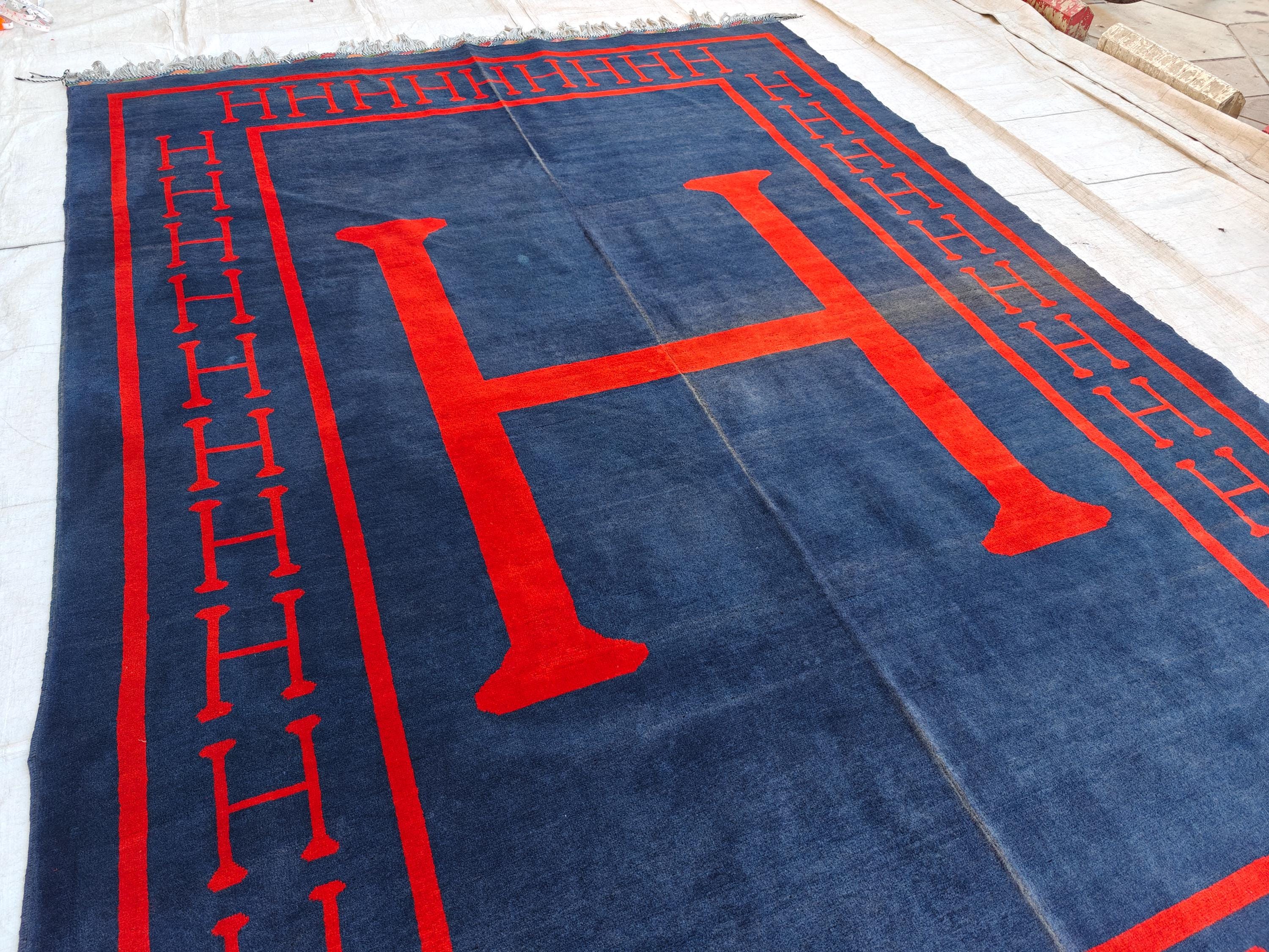 Antique Handmade Wool Rug 9.10x6.7 ft - Vintage Afghan Carpet with Unique ‘H’ Design - Luxury Home Decor, Living Room Rug, Bedroom Rug
