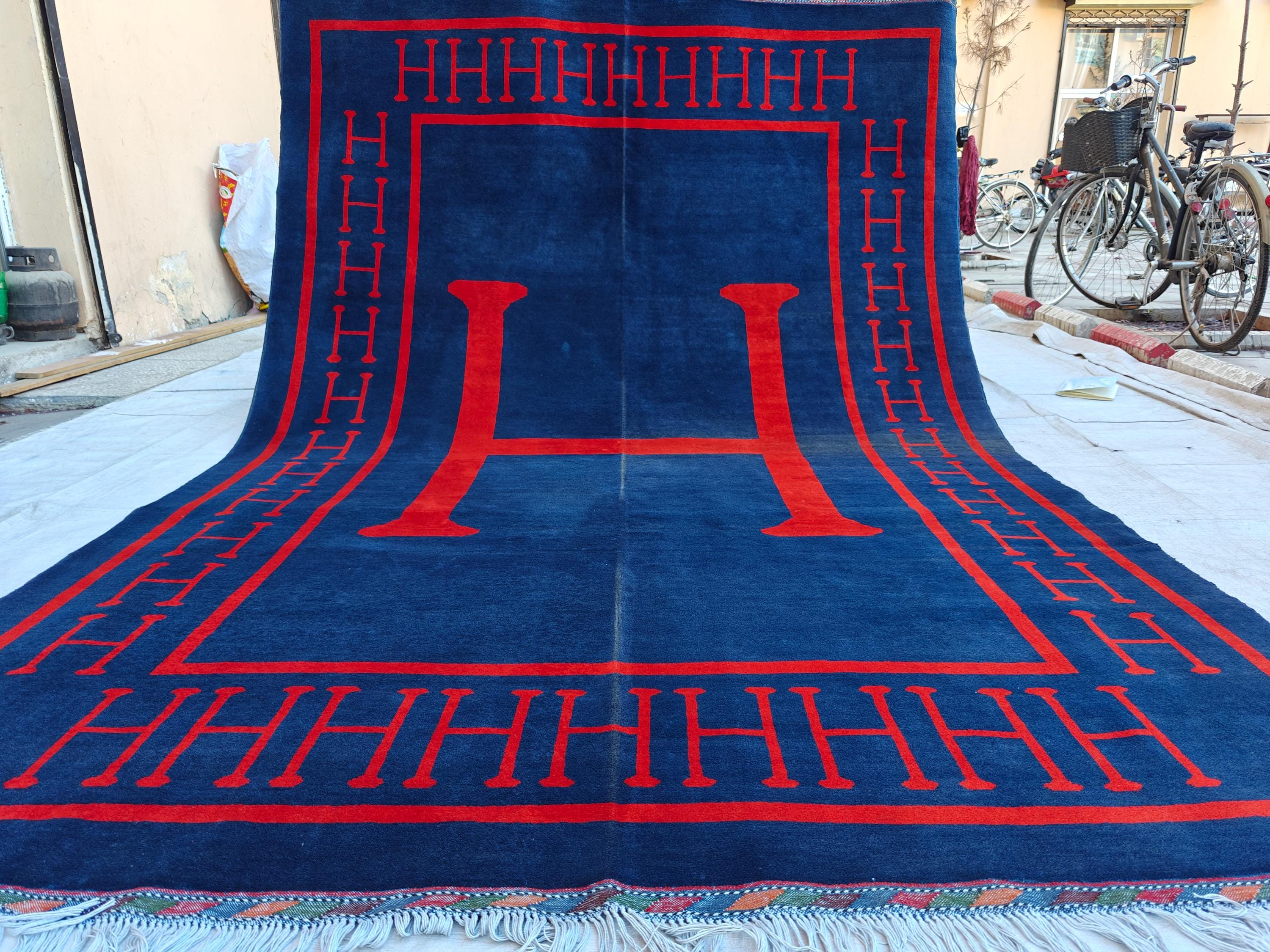 Antique Handmade Wool Rug 9.10x6.7 ft - Vintage Afghan Carpet with Unique ‘H’ Design - Luxury Home Decor, Living Room Rug, Bedroom Rug