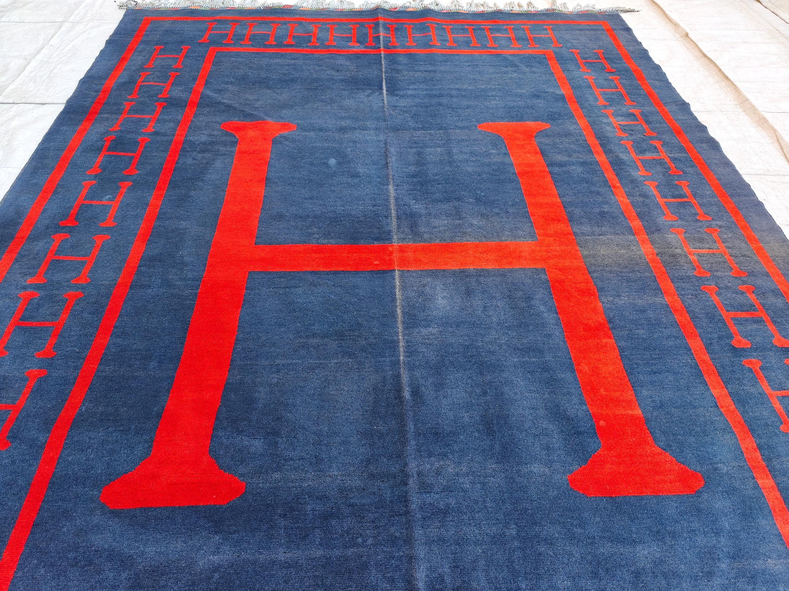 Antique Handmade Wool Rug 9.10x6.7 ft - Vintage Afghan Carpet with Unique ‘H’ Design - Luxury Home Decor, Living Room Rug, Bedroom Rug