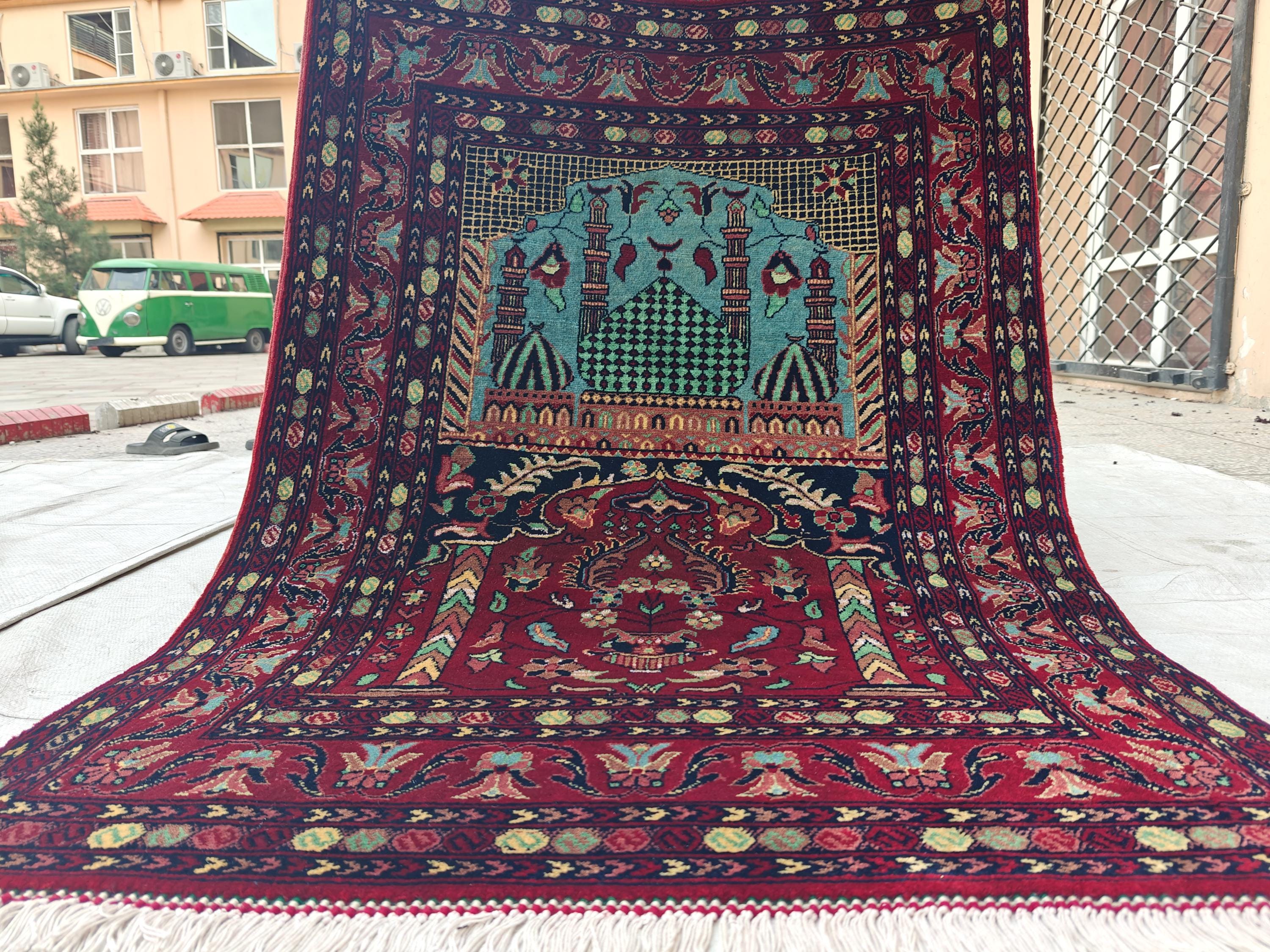 Belgian Prayer Mat 4.5x3.2 ft - Handwoven Wool Rug, Islamic Prayer Carpet, Small Area Rug for Home Decor, Wall Hanging Rug, Home Decor