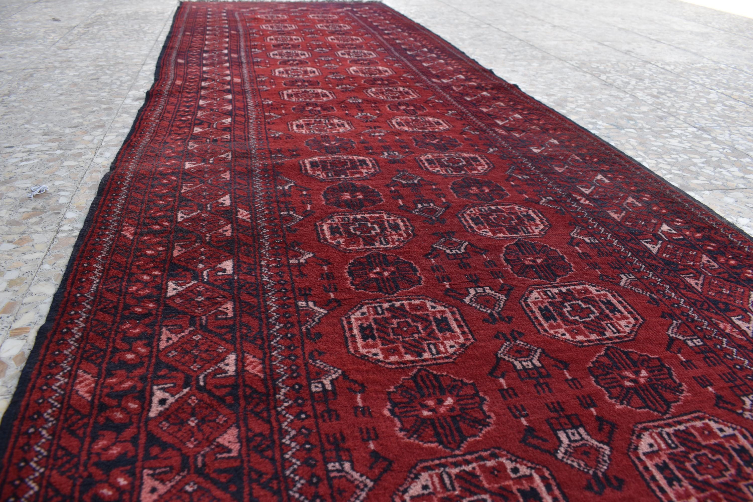 1992 Antique Waziri Runner Rug 9.3 x 3 ft | Handwoven Wool Carpet | Traditional Tribal Waziri Design | Vintage Runner for Hallway