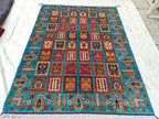 6.9x5.2 ft Handmade Afghan Chobi Rug-Authentic Wool Carpet, Traditional Oriental Area Rug for Home Decor, Living Room Rug, Office Rug