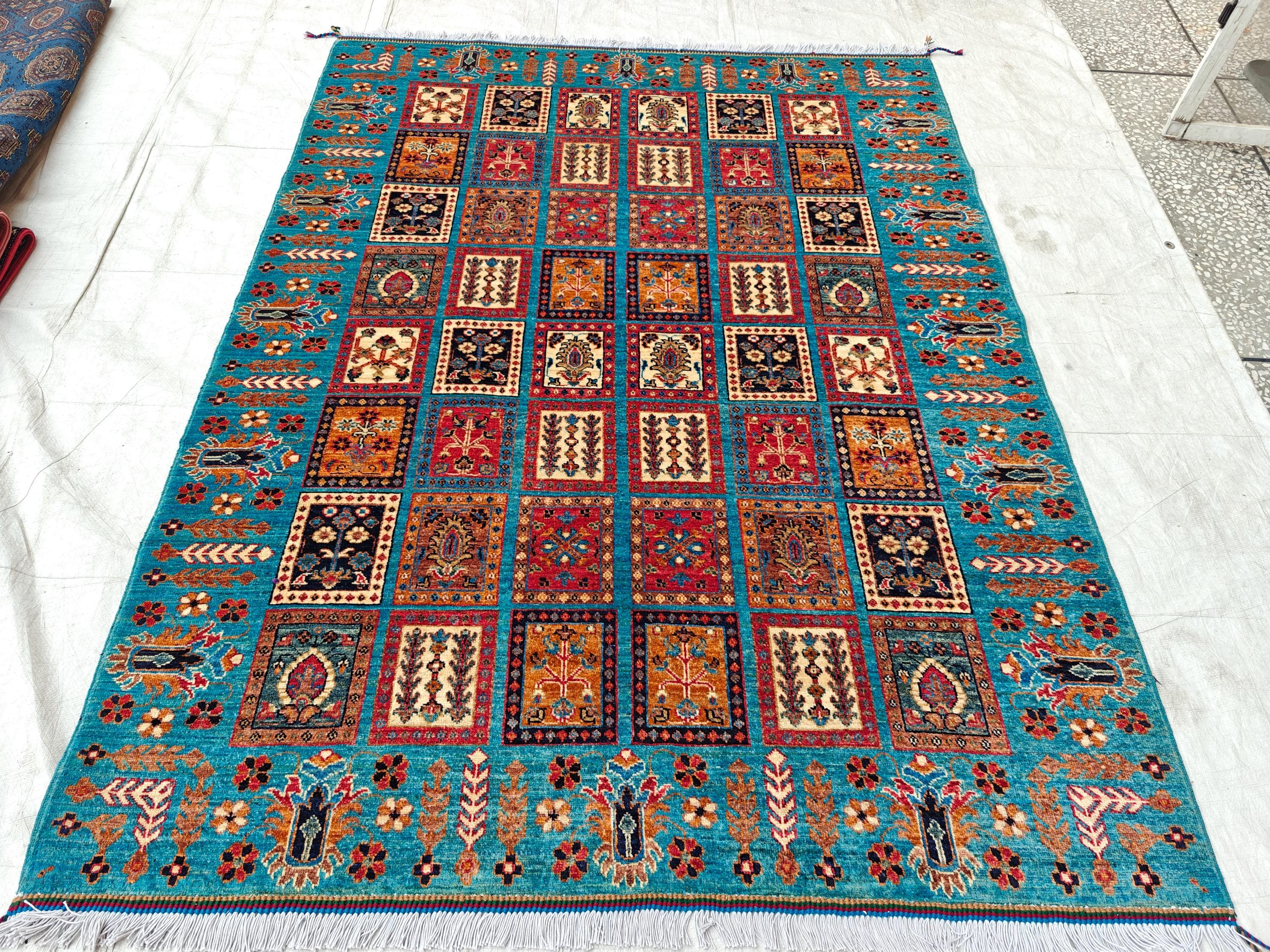 6.9x5.2 ft Handmade Afghan Chobi Rug-Authentic Wool Carpet, Traditional Oriental Area Rug for Home Decor, Living Room Rug, Office Rug