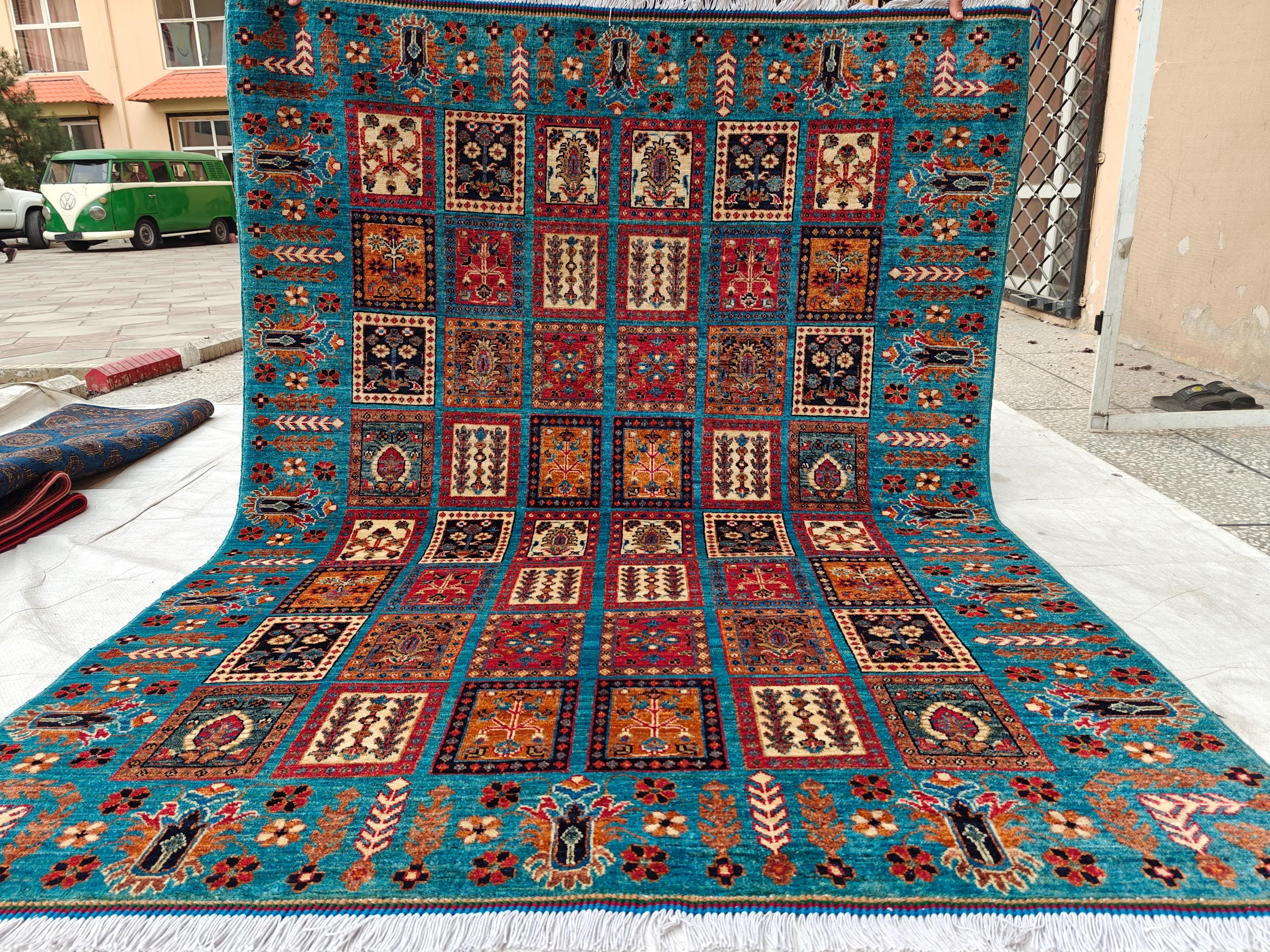6.9x5.2 ft Handmade Afghan Chobi Rug-Authentic Wool Carpet, Traditional Oriental Area Rug for Home Decor, Living Room Rug, Office Rug