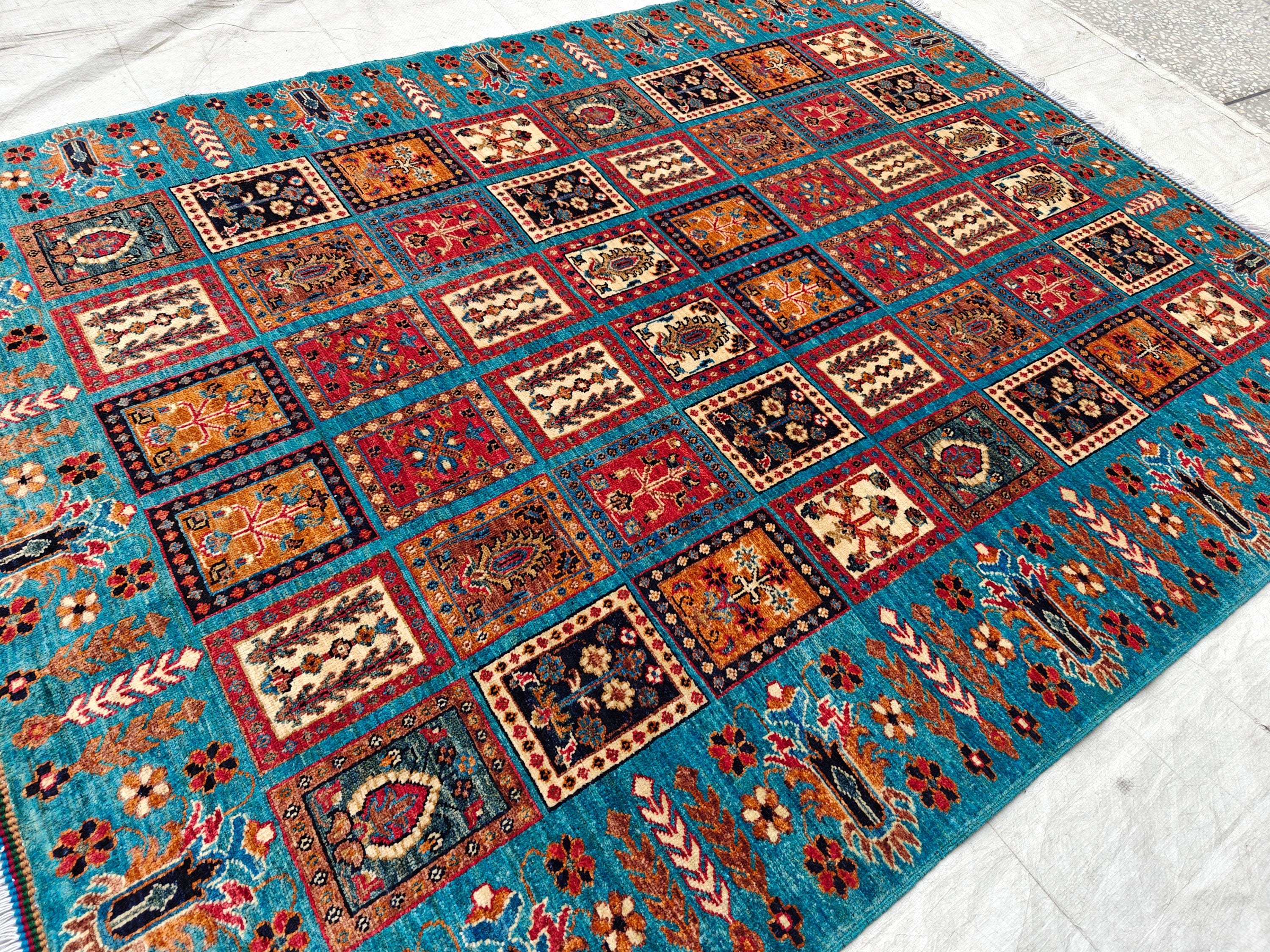 6.9x5.2 ft Handmade Afghan Chobi Rug-Authentic Wool Carpet, Traditional Oriental Area Rug for Home Decor, Living Room Rug, Office Rug