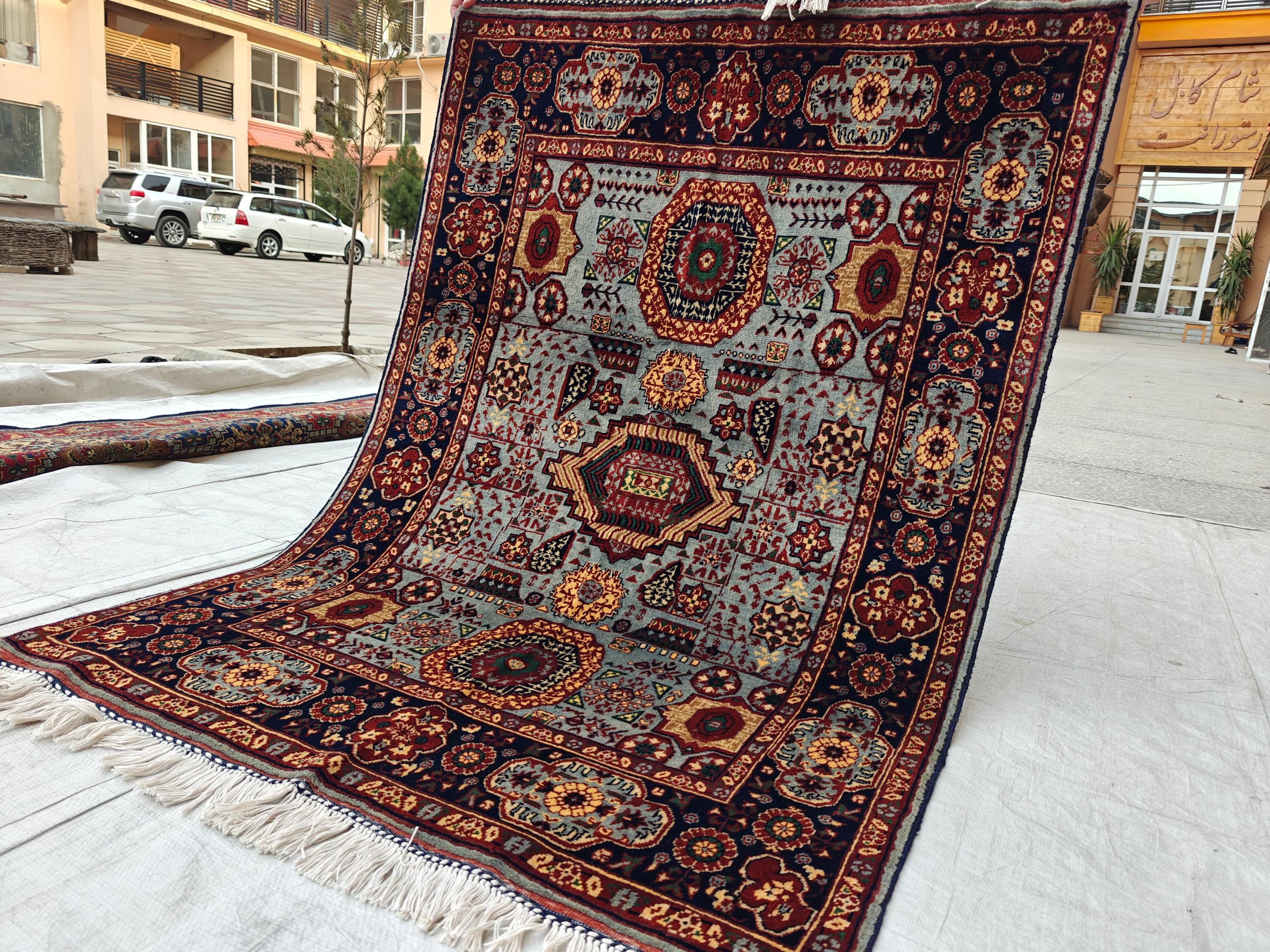 Authentic Mamluk Beljik Rug 4.8x3.4 ft - Handwoven Afghan Wool Carpet, Intricate Oriental Design, Perfect for Home Decor,