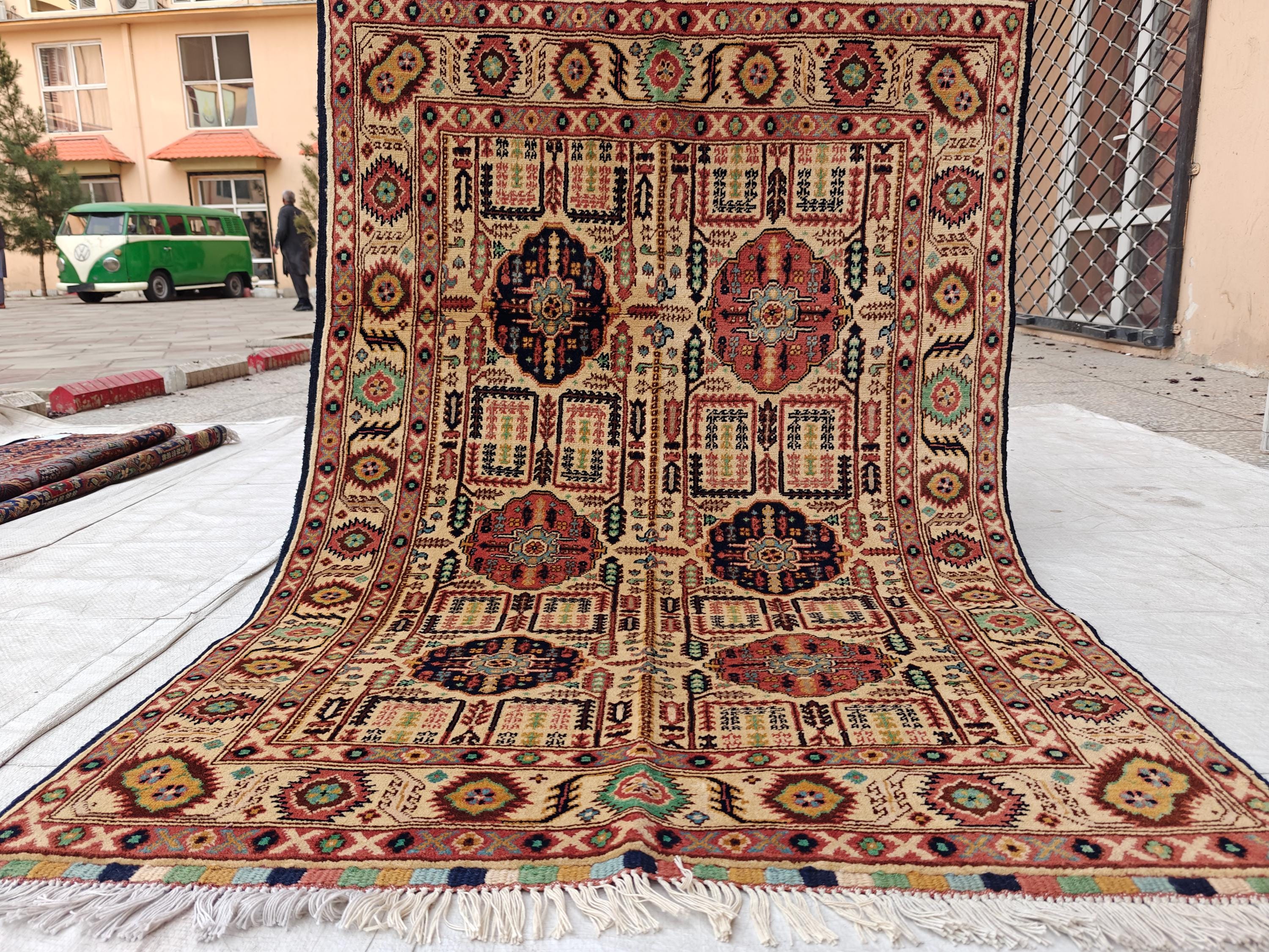 4.10x3.4 ft Handmade Beljik Gandumi Rug Authentic Afghan Wool Carpet, Traditional Oriental Design, Perfect for Home Decor, Entryway Rug"