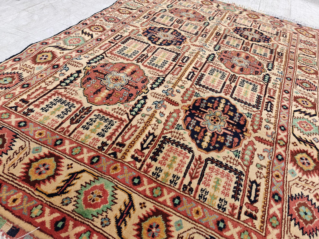 4.10x3.4 ft Handmade Beljik Gandumi Rug Authentic Afghan Wool Carpet, Traditional Oriental Design, Perfect for Home Decor, Entryway Rug"