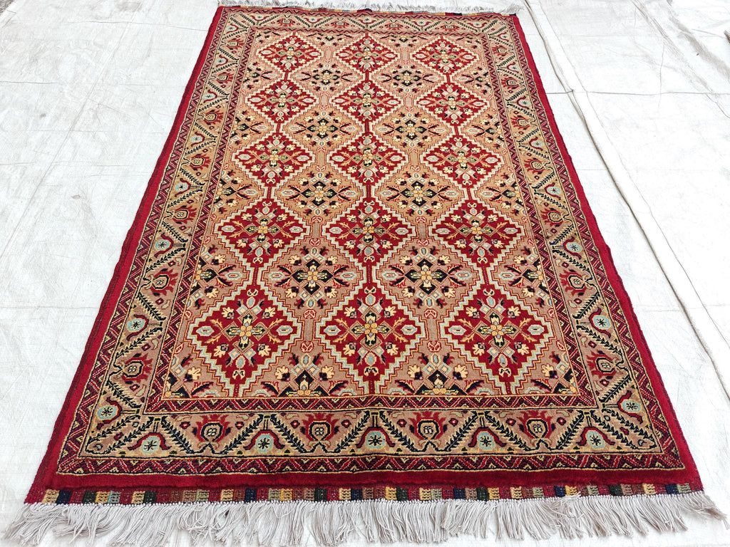 Authentic Yousafi Beljik Rug 5.5x3.6 ft - Handwoven Afghan Wool Carpet, Elegant Oriental Design, Perfect for Home Decor