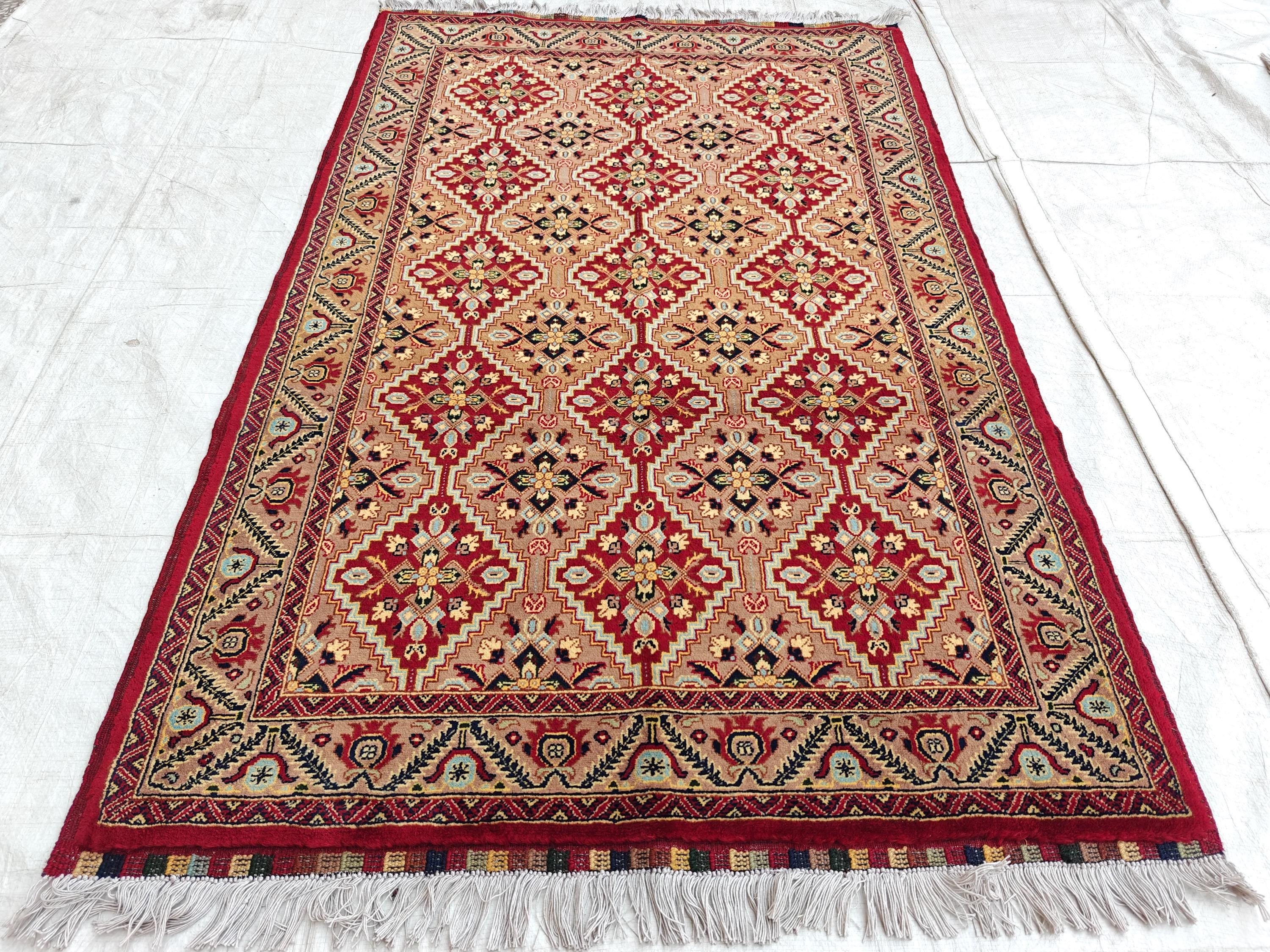 Authentic Yousafi Beljik Rug 5.5x3.6 ft - Handwoven Afghan Wool Carpet, Elegant Oriental Design, Perfect for Home Decor