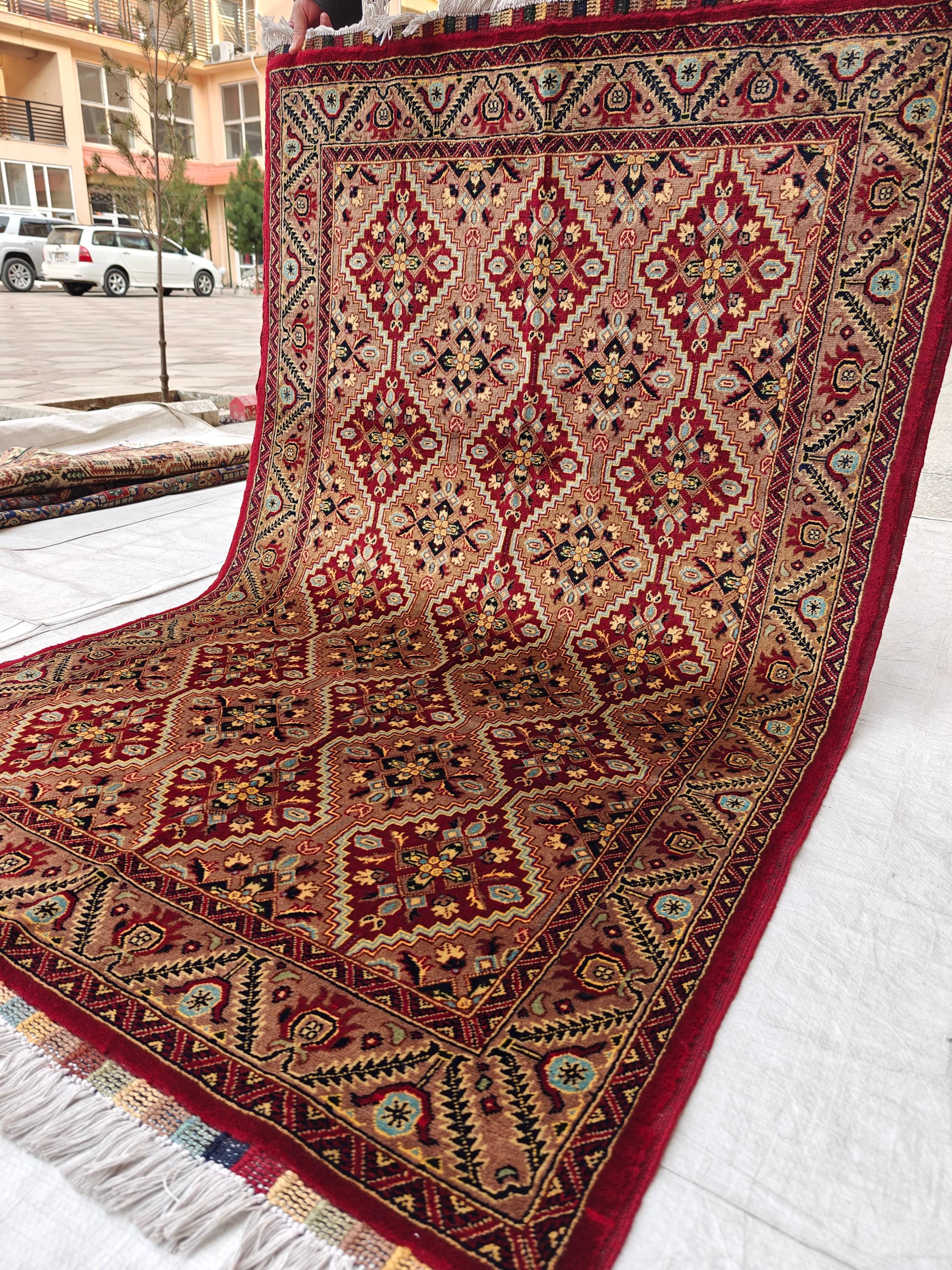 Authentic Yousafi Beljik Rug 5.5x3.6 ft - Handwoven Afghan Wool Carpet, Elegant Oriental Design, Perfect for Home Decor