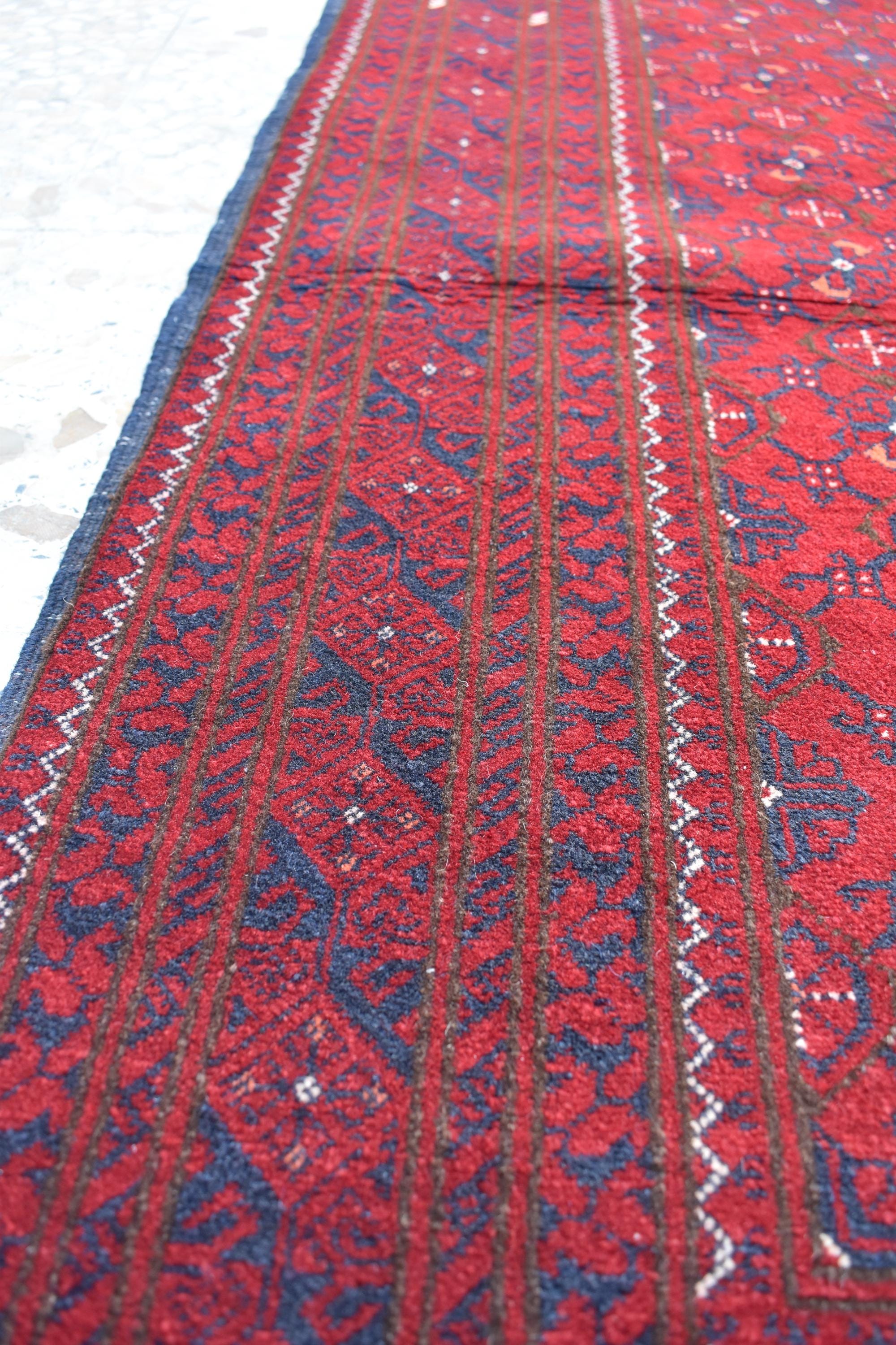 3x9ft Vintage Afghan Runner Rug – Handmade Wool Carpet, Rustic Hallway Runner, Unique Antique Afghan Decor, Boho Tribal Runner Rug