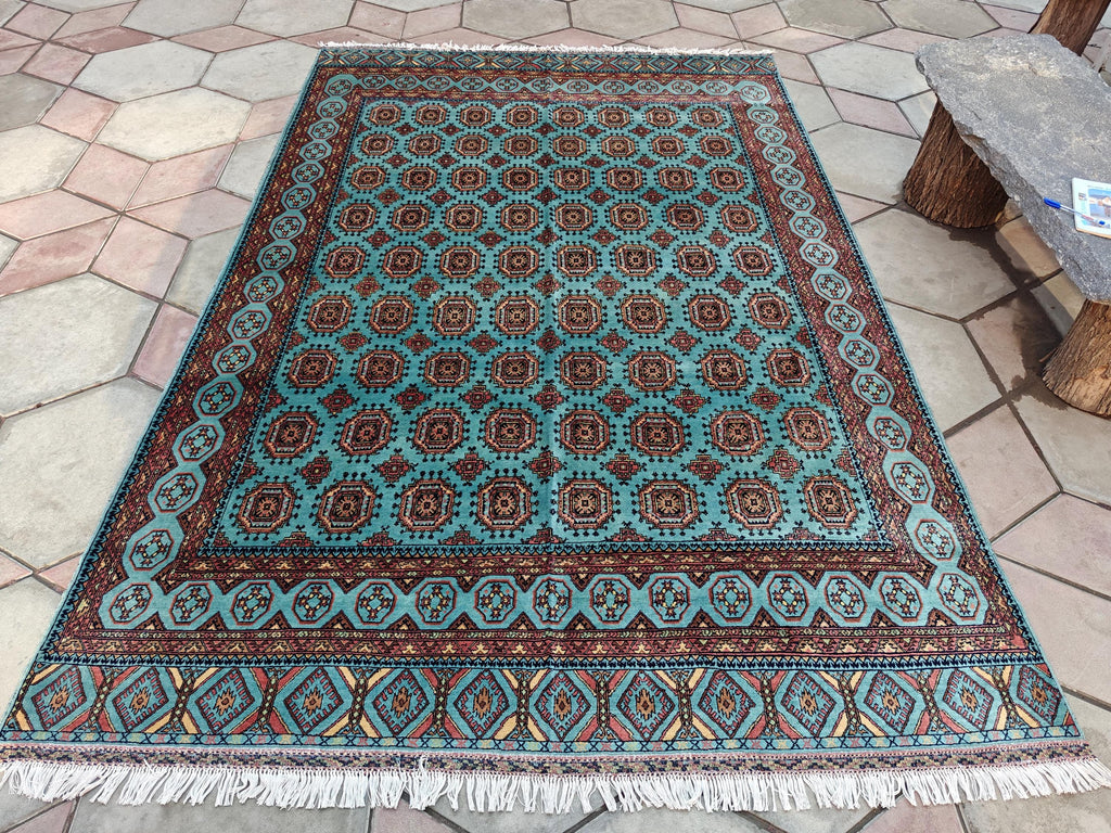 7x10 Turquoise Authentic Hand-Knotted Sarouk Rug | Persian Vintage Wool Carpet | Luxury Area Rug for Living Room, Bedroom rug 9.8x6.5 ft